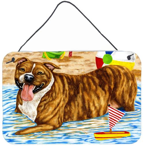 Beach Bum Staffie Wall or Door Hanging Prints by Caroline&#39;s Treasures