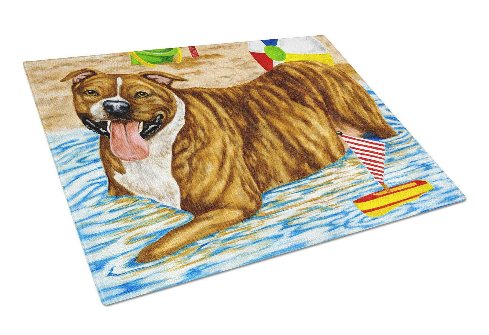 Beach Bum Staffie Glass Cutting Board Large AMB1338LCB by Caroline's Treasures