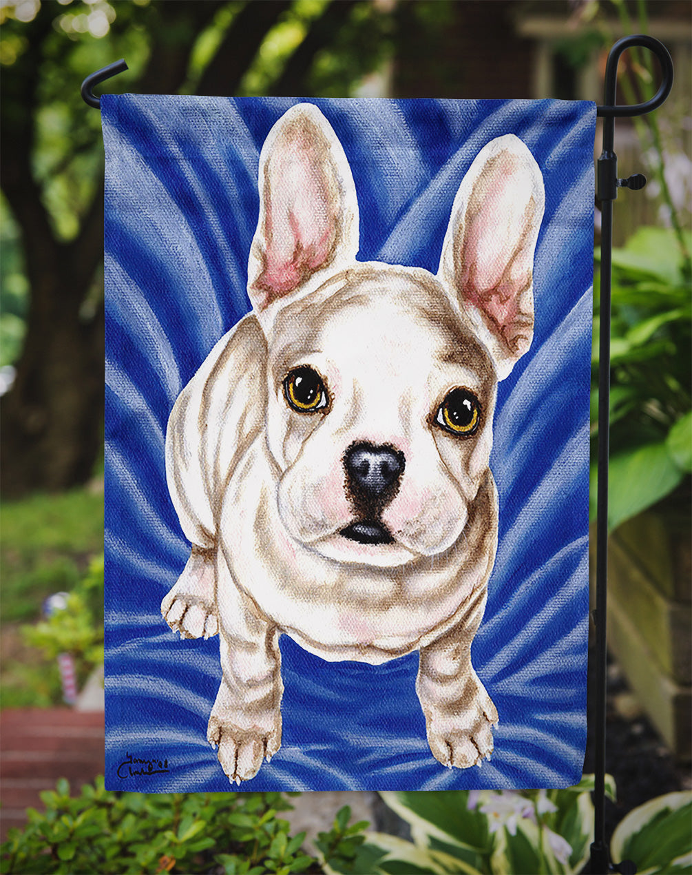 Diamond in Blue French Bulldog Flag Garden Size  the-store.com.