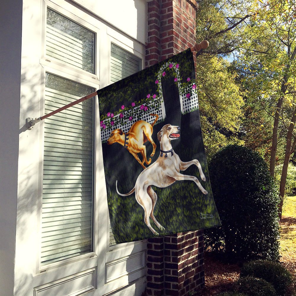 Rose Garden Frolick Greyhounds Flag Canvas House Size AMB1354CHF  the-store.com.