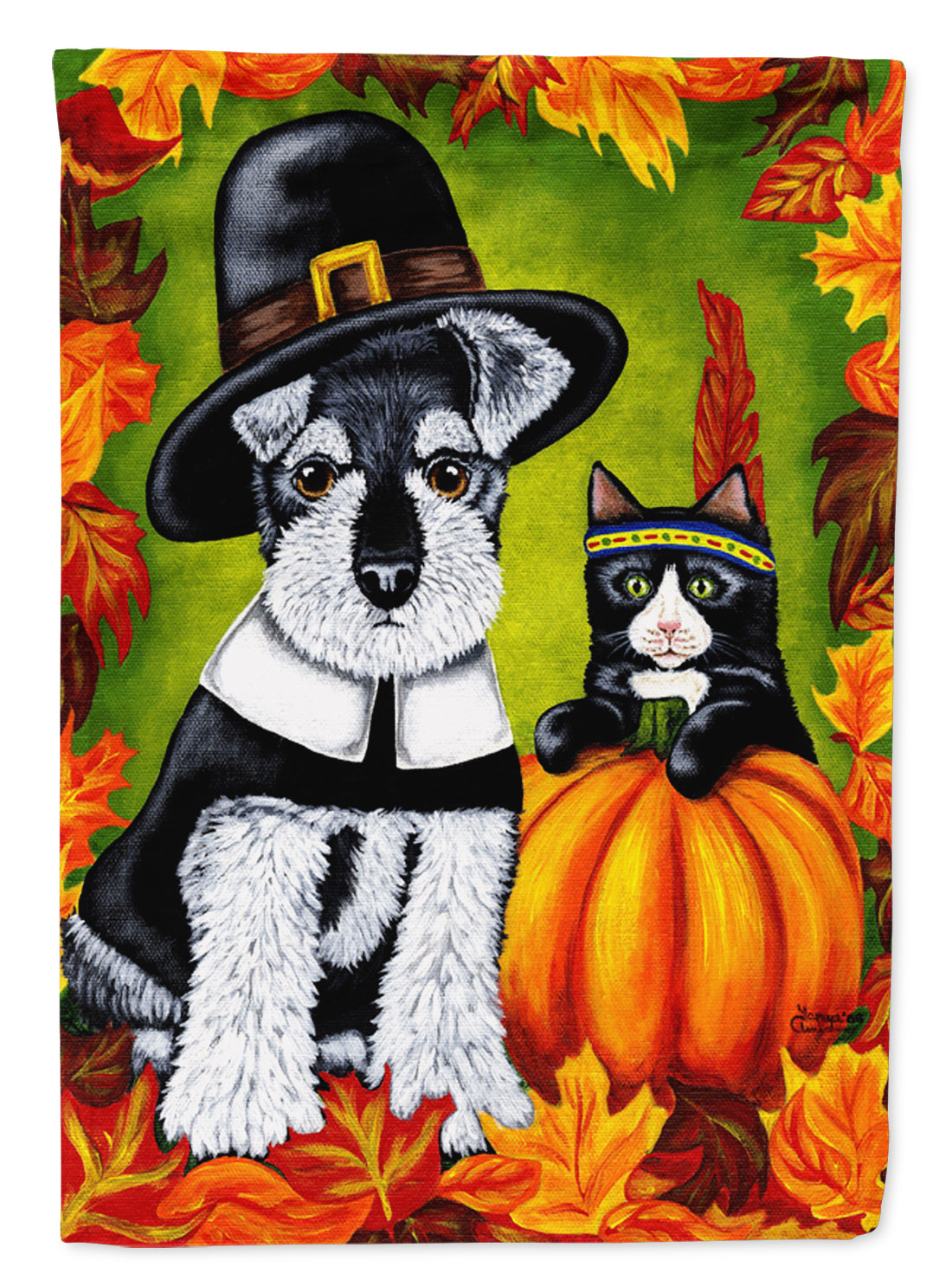 Thanksgiving Friends Schnauzer Flag Canvas House Size AMB1364CHF  the-store.com.