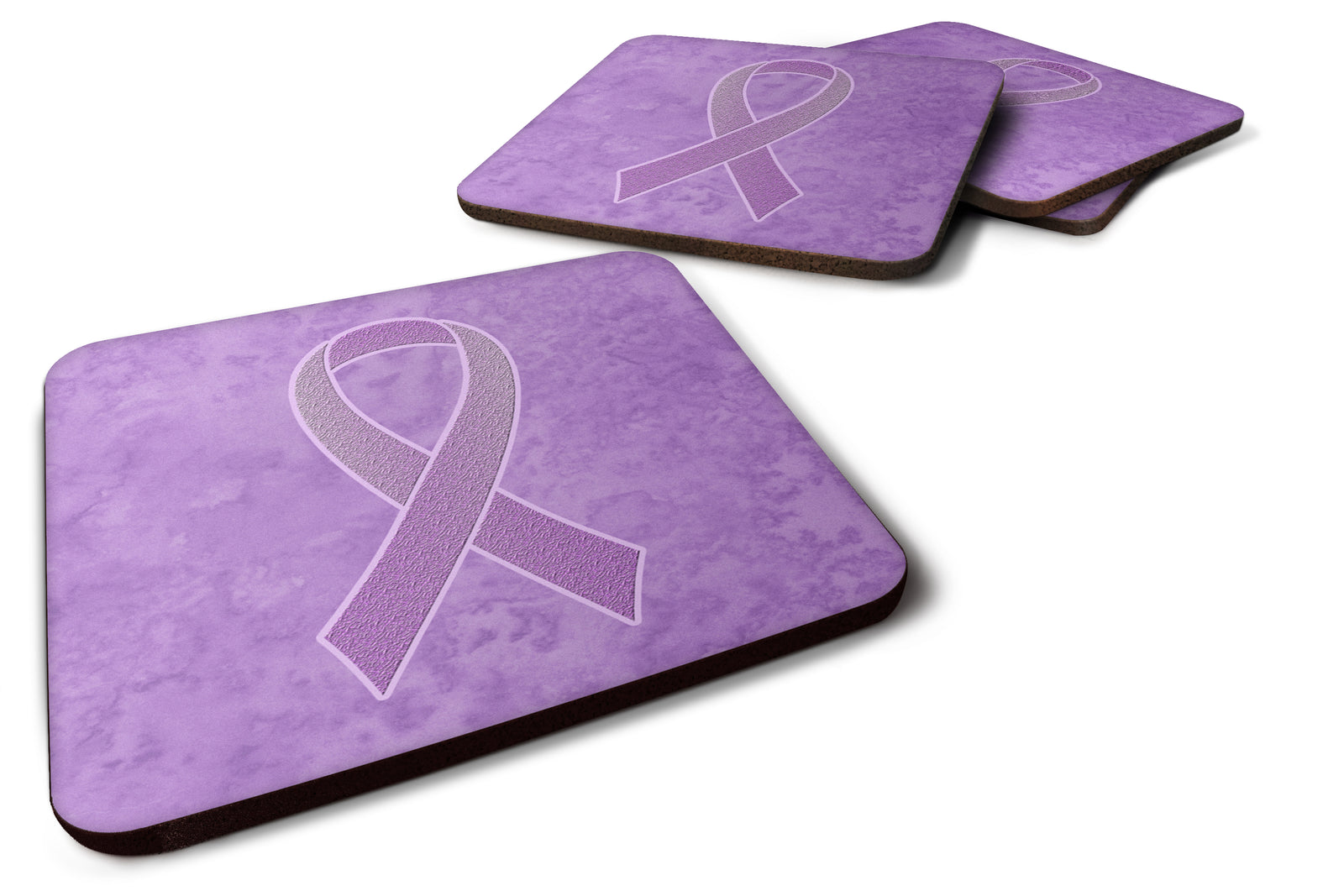 Set of 4 Lavender Ribbon for All Cancer Awareness Foam Coasters AN1200FC - the-store.com