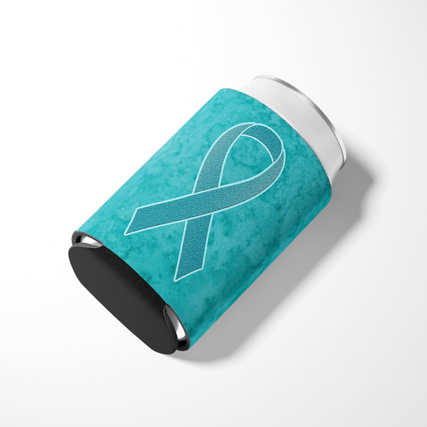 Teal Ribbon for Ovarian Cancer Awareness Can or Bottle Hugger AN1201CC.