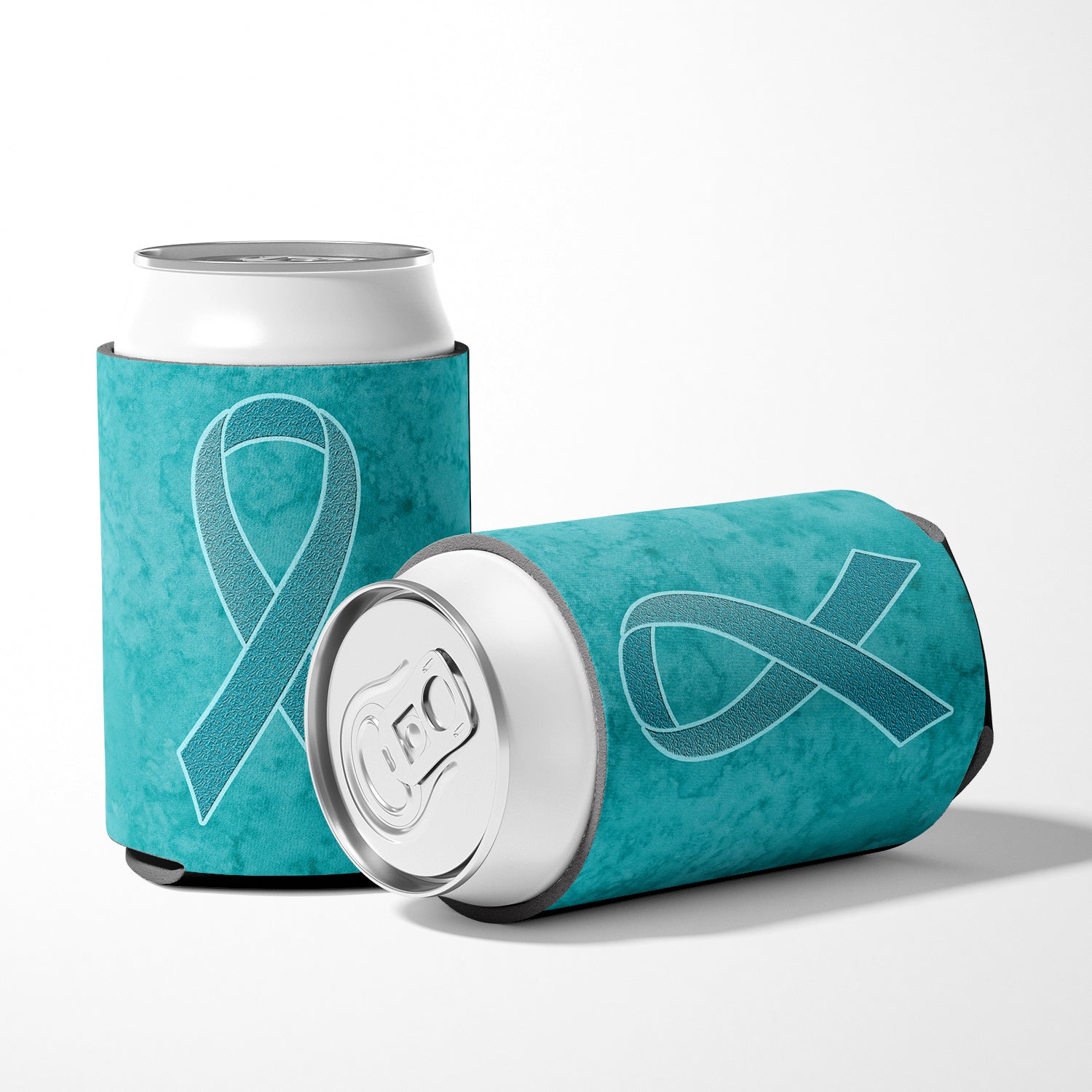 Teal Ribbon for Ovarian Cancer Awareness Can or Bottle Hugger AN1201CC.