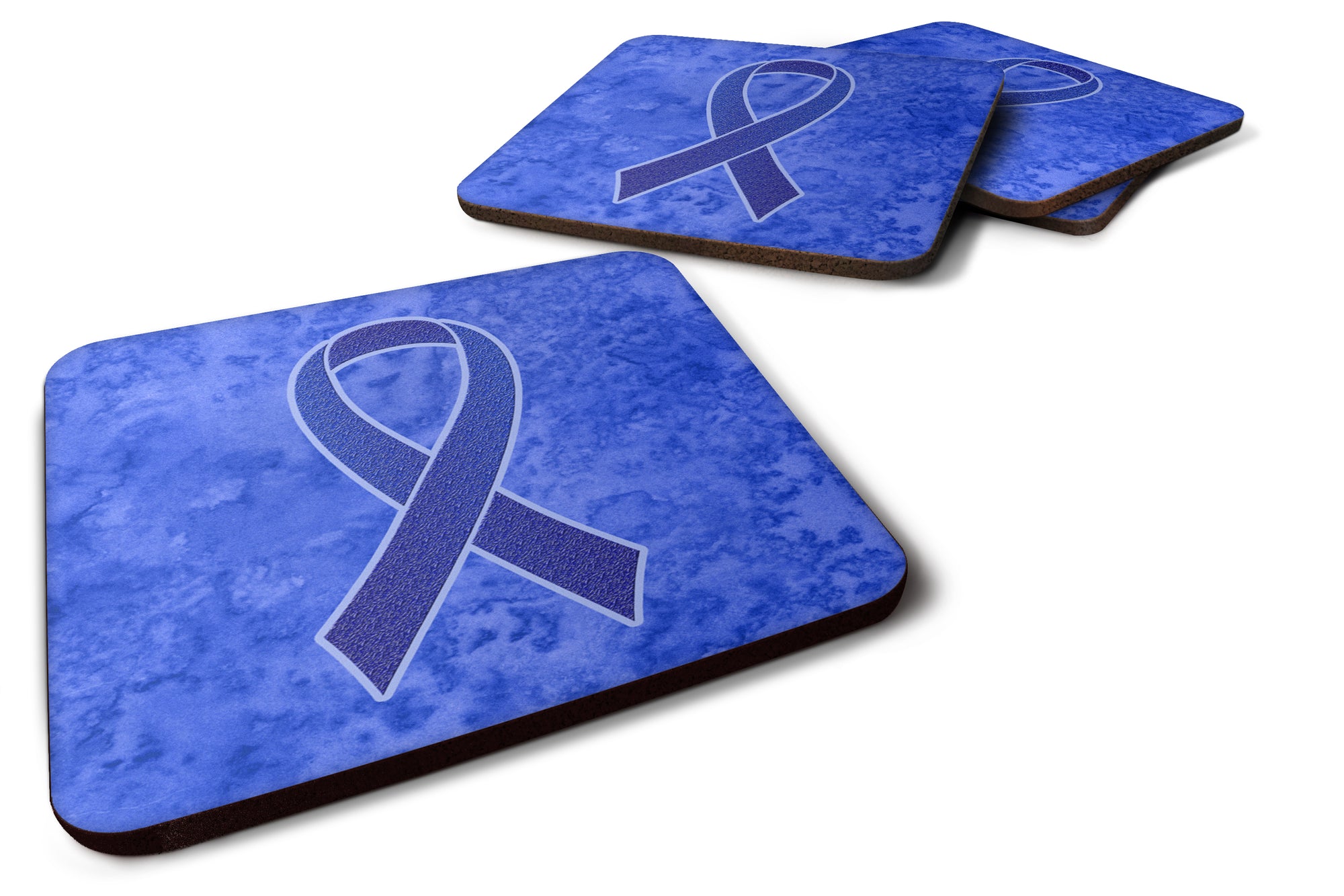 Set of 4 Dark Blue Ribbon for Colon Cancer Awareness Foam Coasters AN1202FC - the-store.com