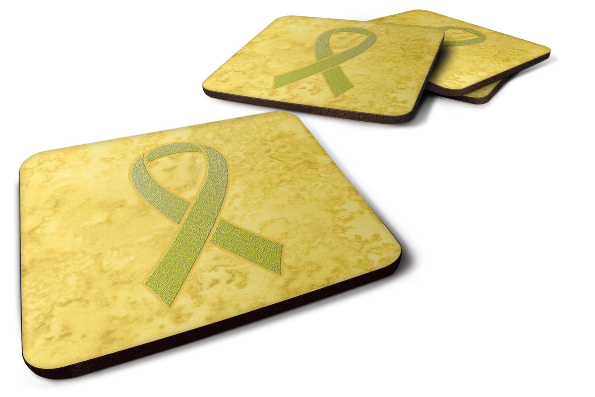 Set of 4 Yellow Ribbon for Sarcoma, Bone or Bladder Cancer Awareness Foam Coasters AN1203FC - the-store.com