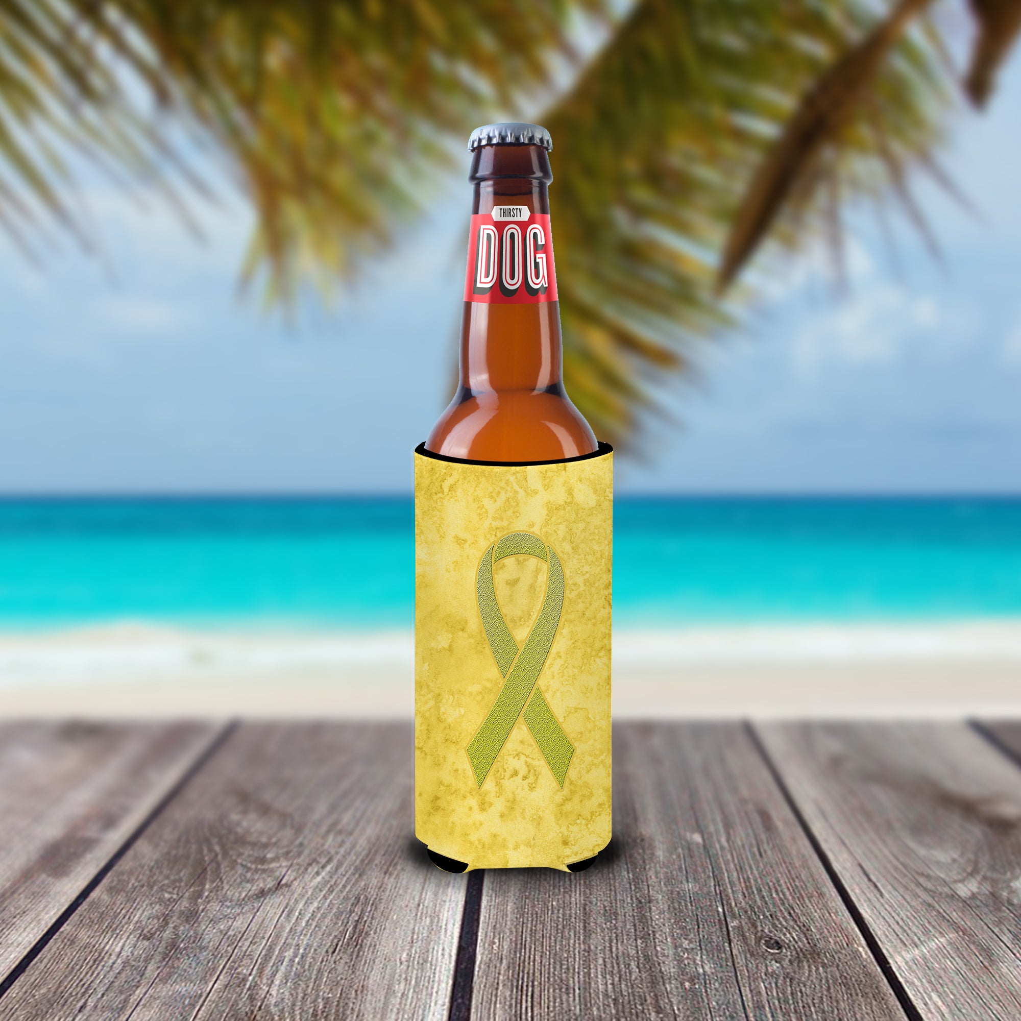 Yellow Ribbon for Sarcoma, Bone or Bladder Cancer Awareness Ultra Beverage Insulators for slim cans AN1203MUK.