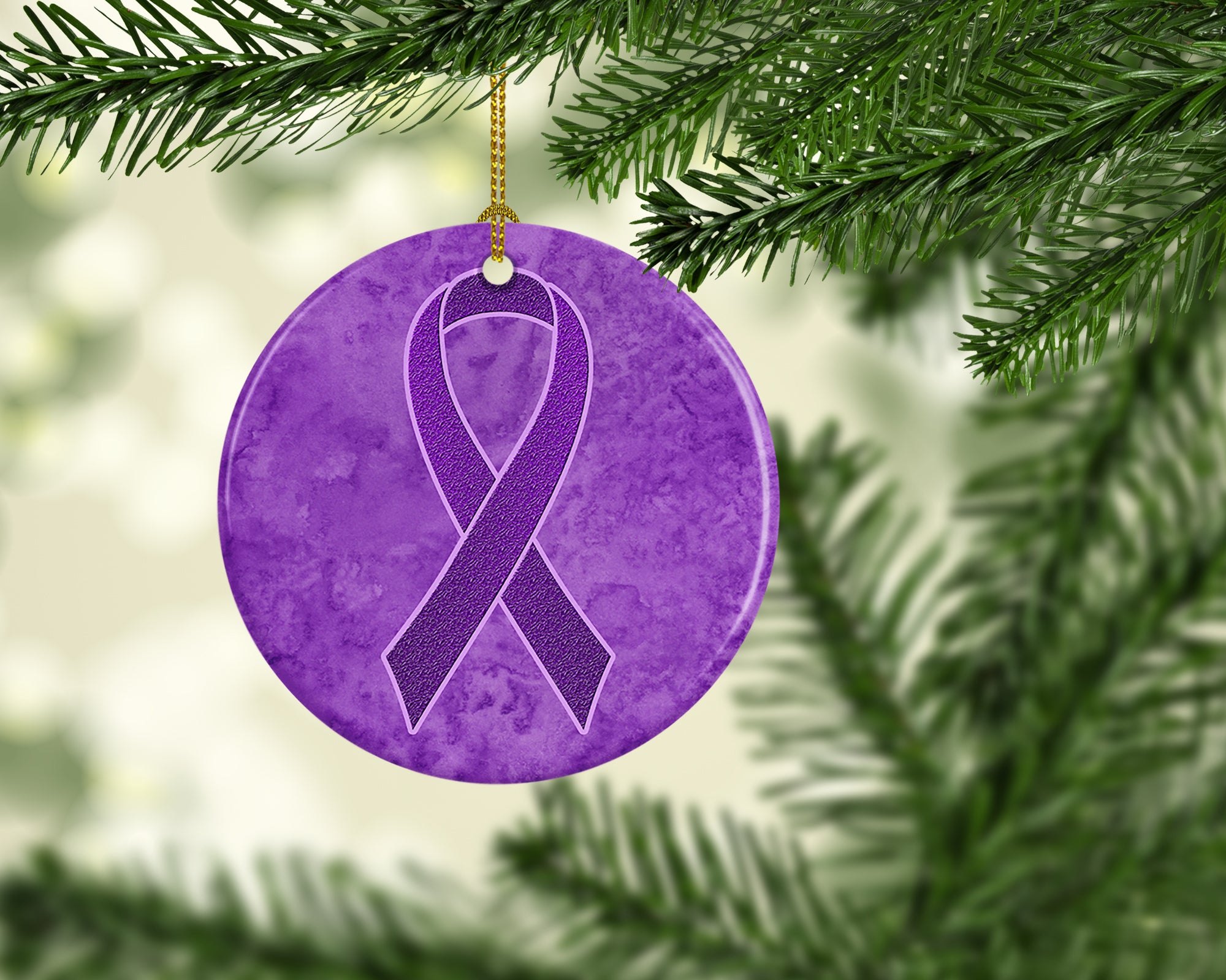 Purple Ribbon for Pancreatic and Leiomyosarcoma Cancer Awareness Ceramic Ornament AN1207CO1 - the-store.com