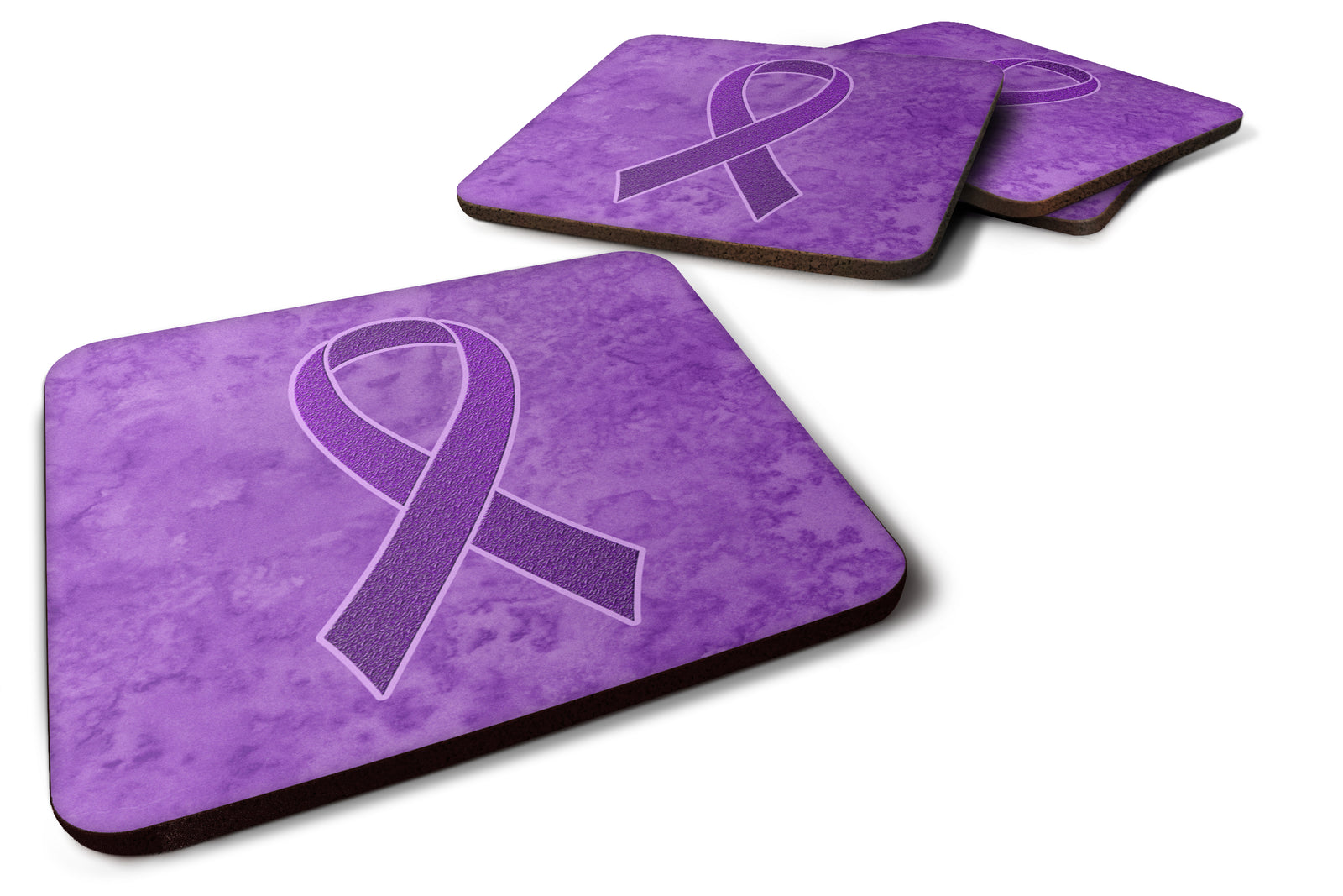 Set of 4 Purple Ribbon for Pancreatic and Leiomyosarcoma Cancer Awareness Foam Coasters AN1207FC - the-store.com