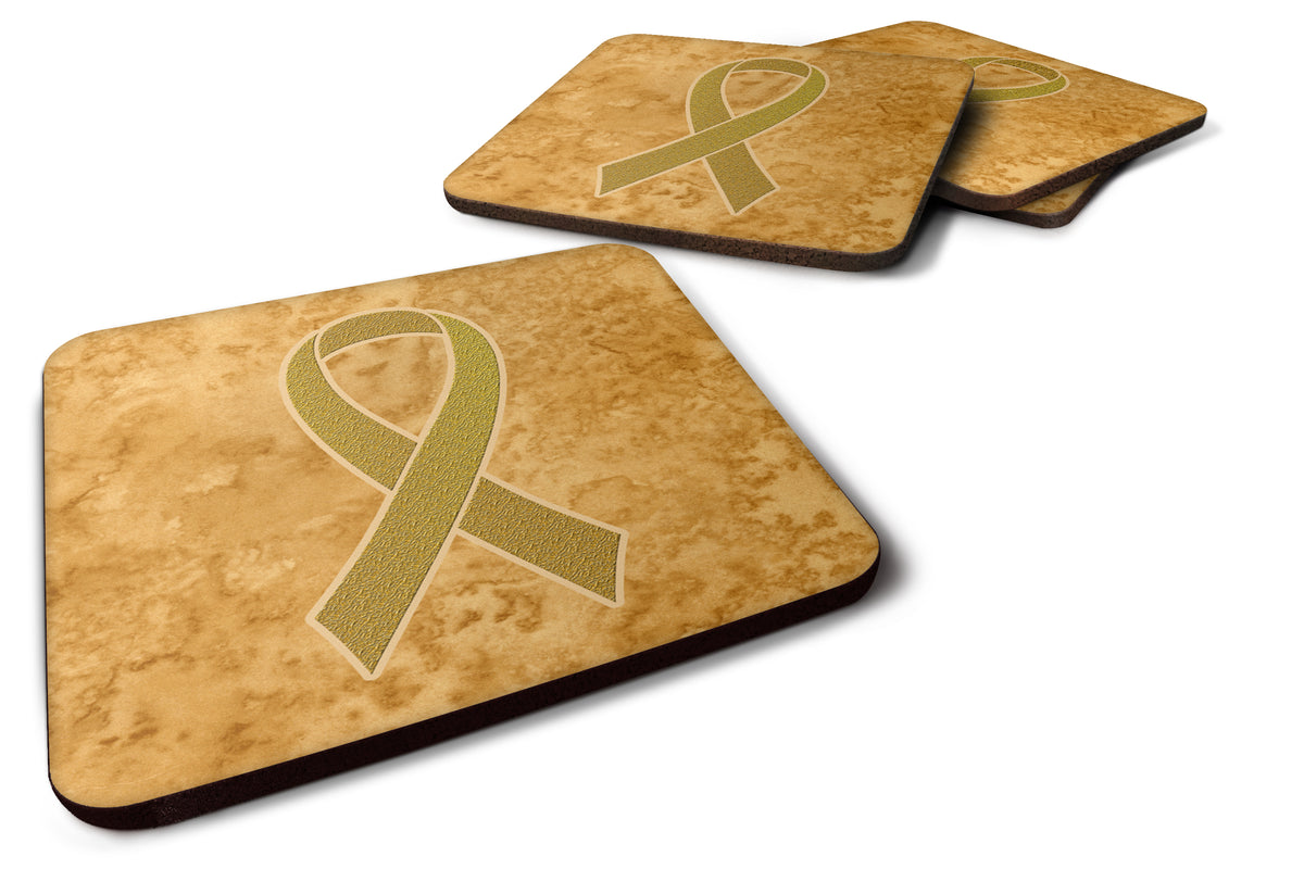 Set of 4 Gold Ribbon for Childhood Cancers Awareness Foam Coasters AN1209FC - the-store.com