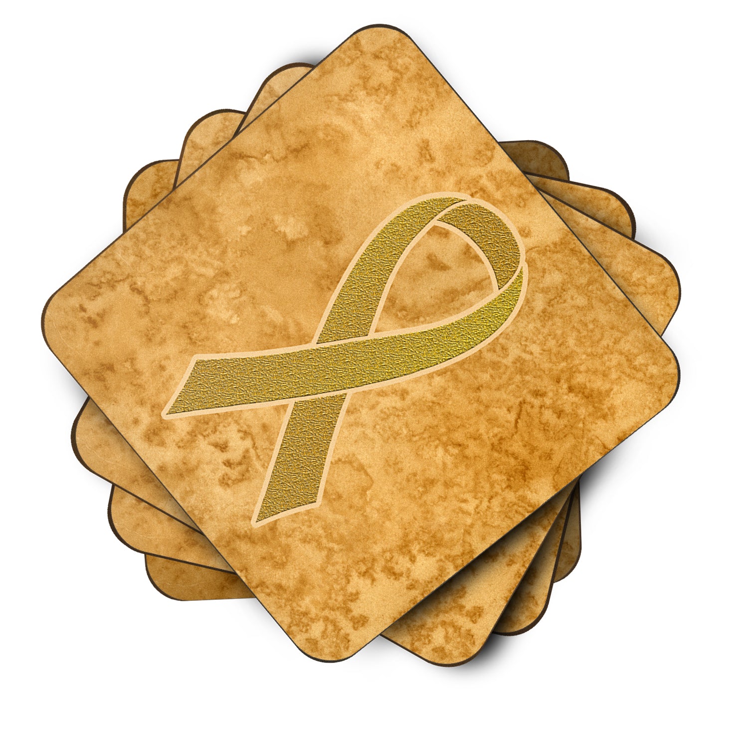 Set of 4 Gold Ribbon for Childhood Cancers Awareness Foam Coasters AN1209FC - the-store.com