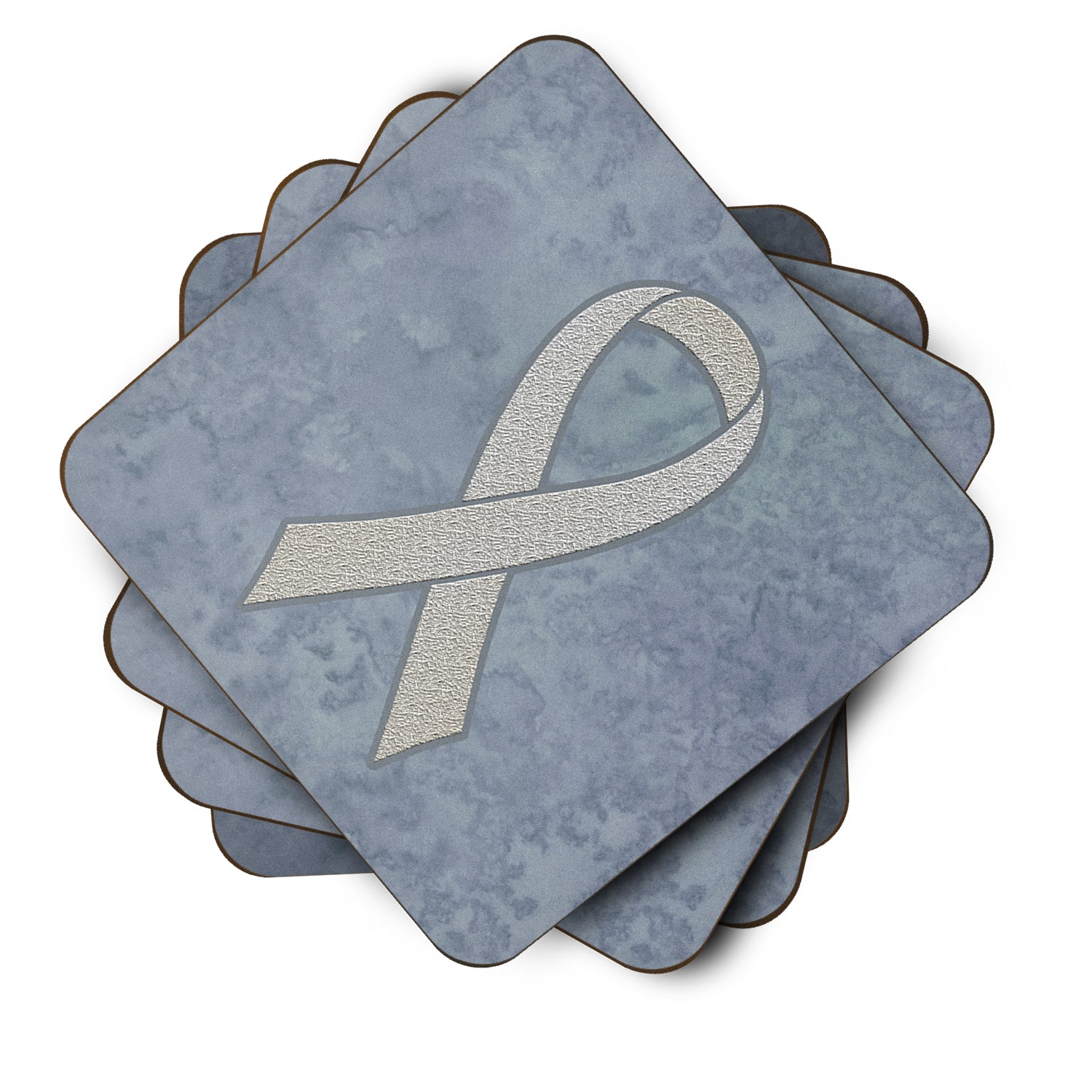 Set of 4 Clear Ribbon for Lung Cancer Awareness Foam Coasters AN1210FC - the-store.com