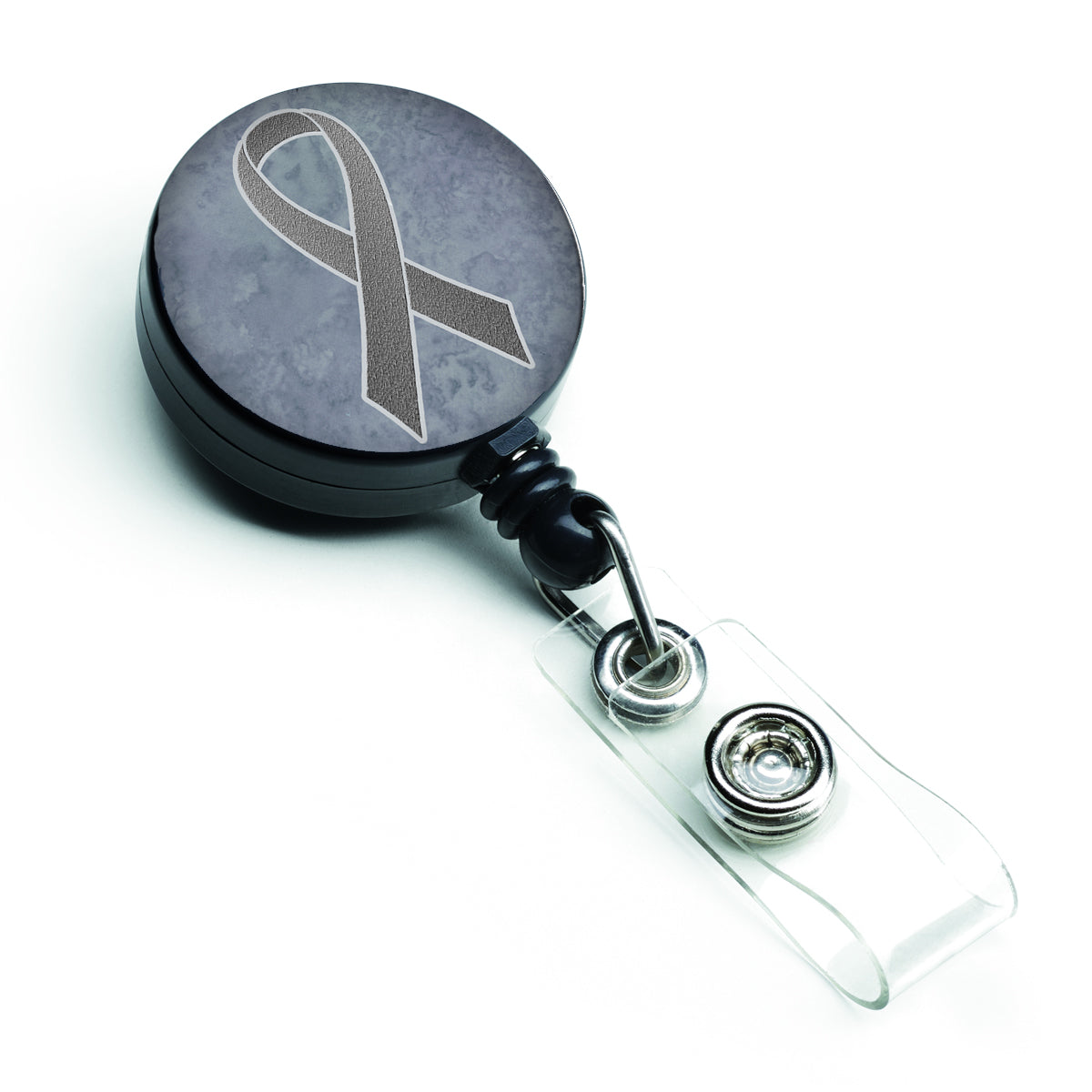 Grey Ribbon for Brain Cancer Awareness Retractable Badge Reel AN1211BR.