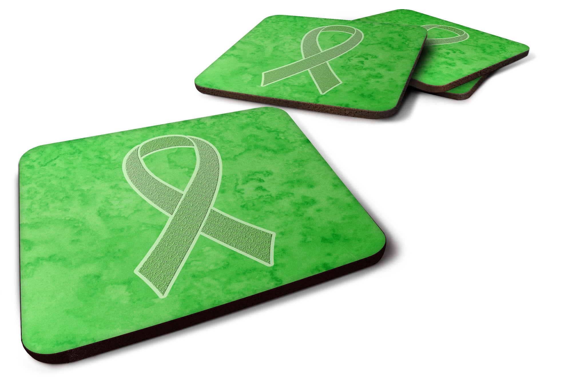 Set of 4 Lime Green Ribbon for Lymphoma Cancer Awareness Foam Coasters AN1212FC - the-store.com