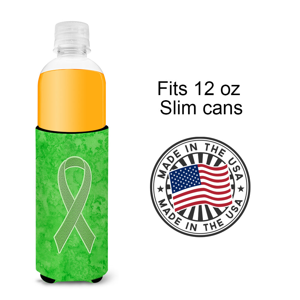 Lime Green Ribbon for Lymphoma Cancer Awareness Ultra Beverage Insulators for slim cans AN1212MUK.