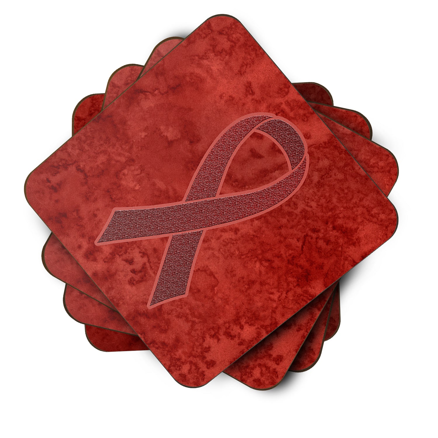 Set of 4 Burgundy Ribbon for Multiple Myeloma Cancer Awareness Foam Coasters AN1214FC - the-store.com