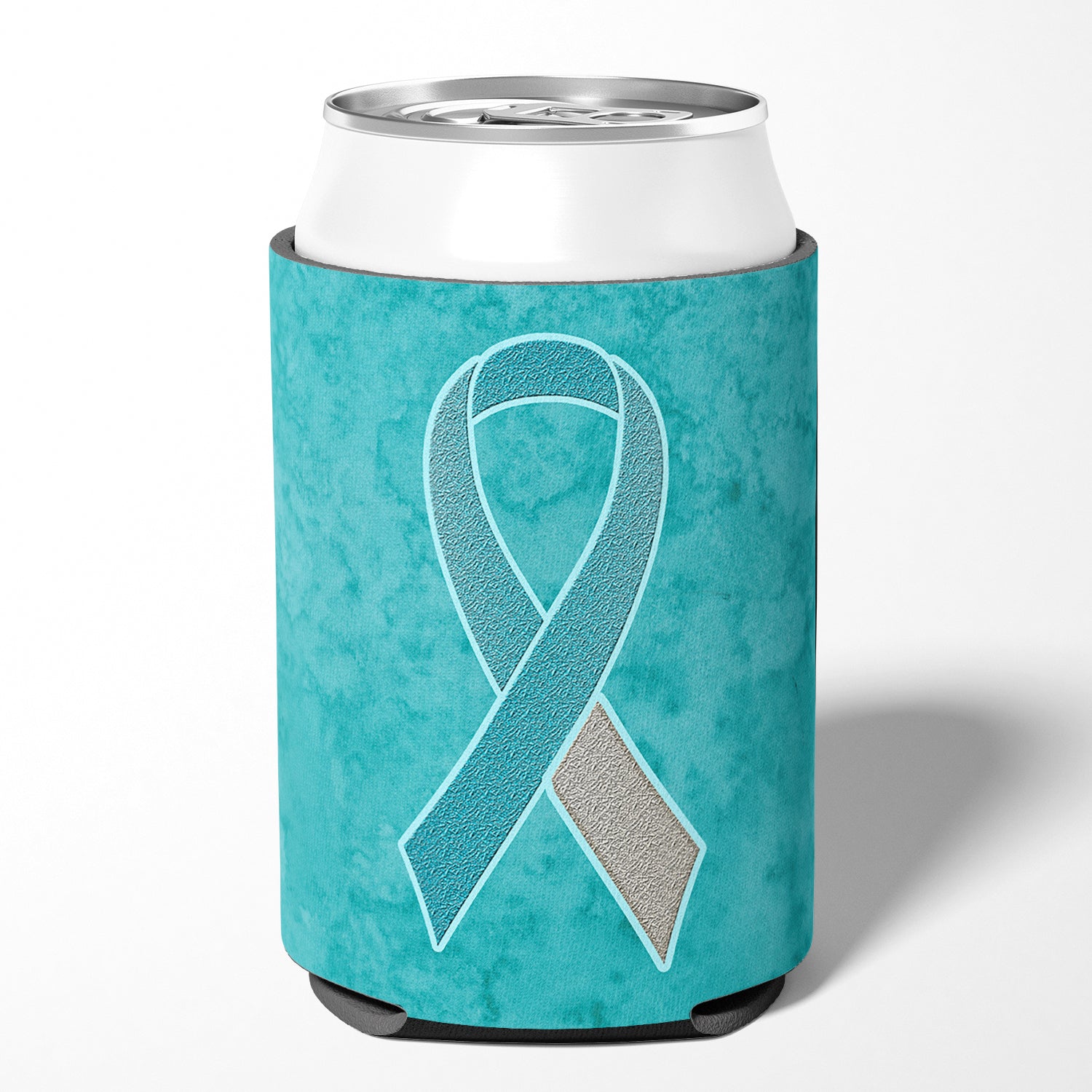 Teal and White Ribbon for Cervical Cancer Awareness Can or Bottle Hugger AN1215CC.