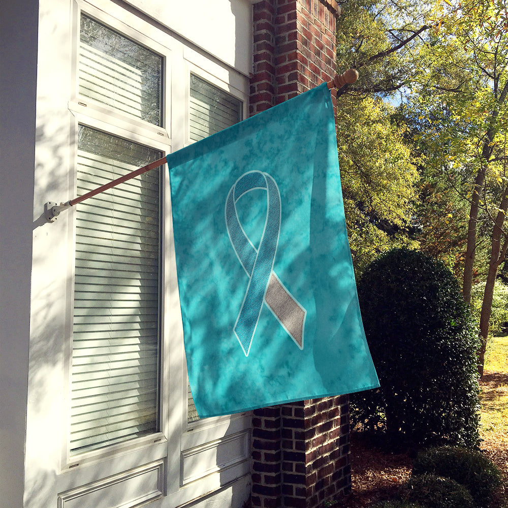 Teal and White Ribbon for Cervical Cancer Awareness Flag Canvas House Size AN1215CHF  the-store.com.