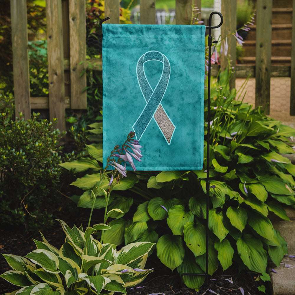 Teal and White Ribbon for Cervical Cancer Awareness Flag Garden Size  the-store.com.