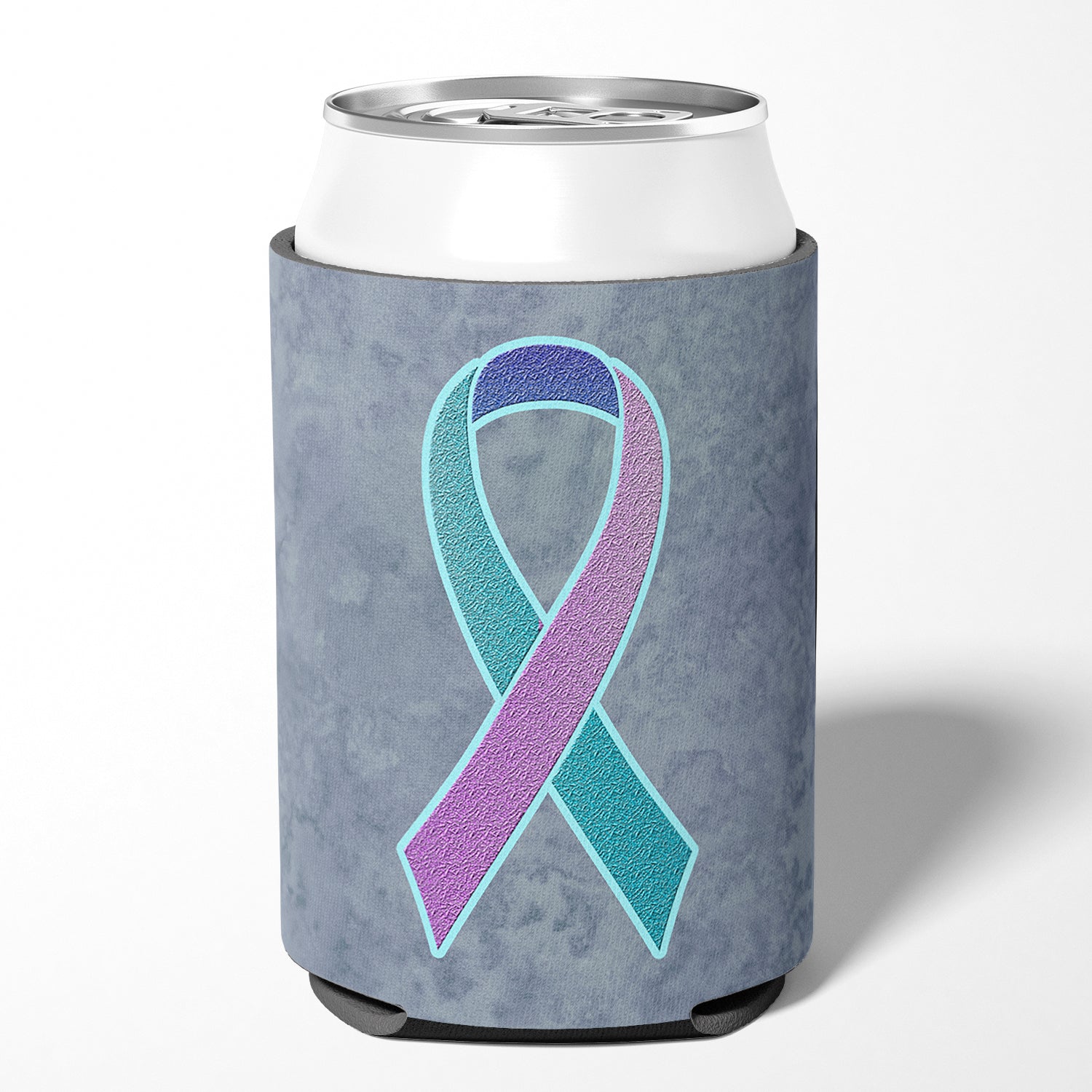 Teal, Pink and Blue Ribbon for Thyroid Cancer Awareness Can or Bottle Hugger AN1217CC.