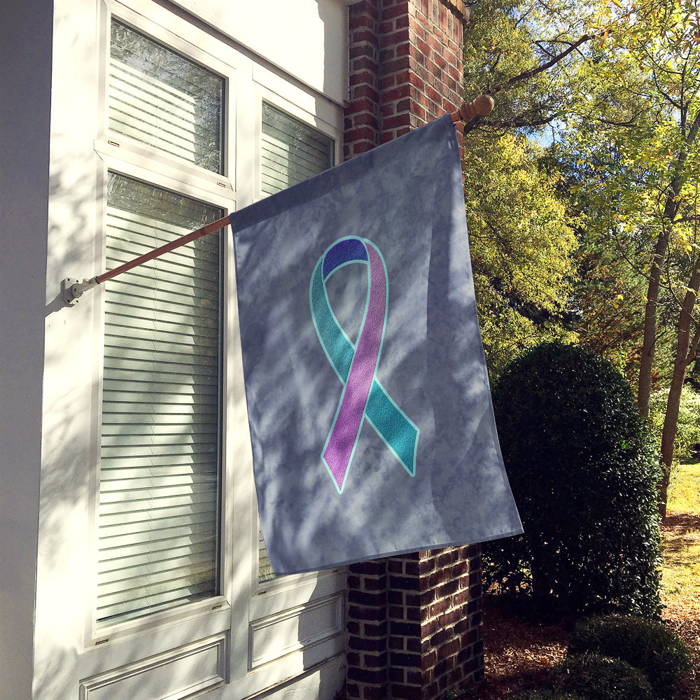 Teal, Pink and Blue Ribbon for Thyroid Cancer Awareness Flag Canvas House Size AN1217CHF  the-store.com.