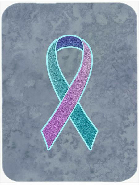 Teal, Pink and Blue Ribbon for Thyroid Cancer Awareness Glass Cutting Board Large Size AN1217LCB by Caroline's Treasures