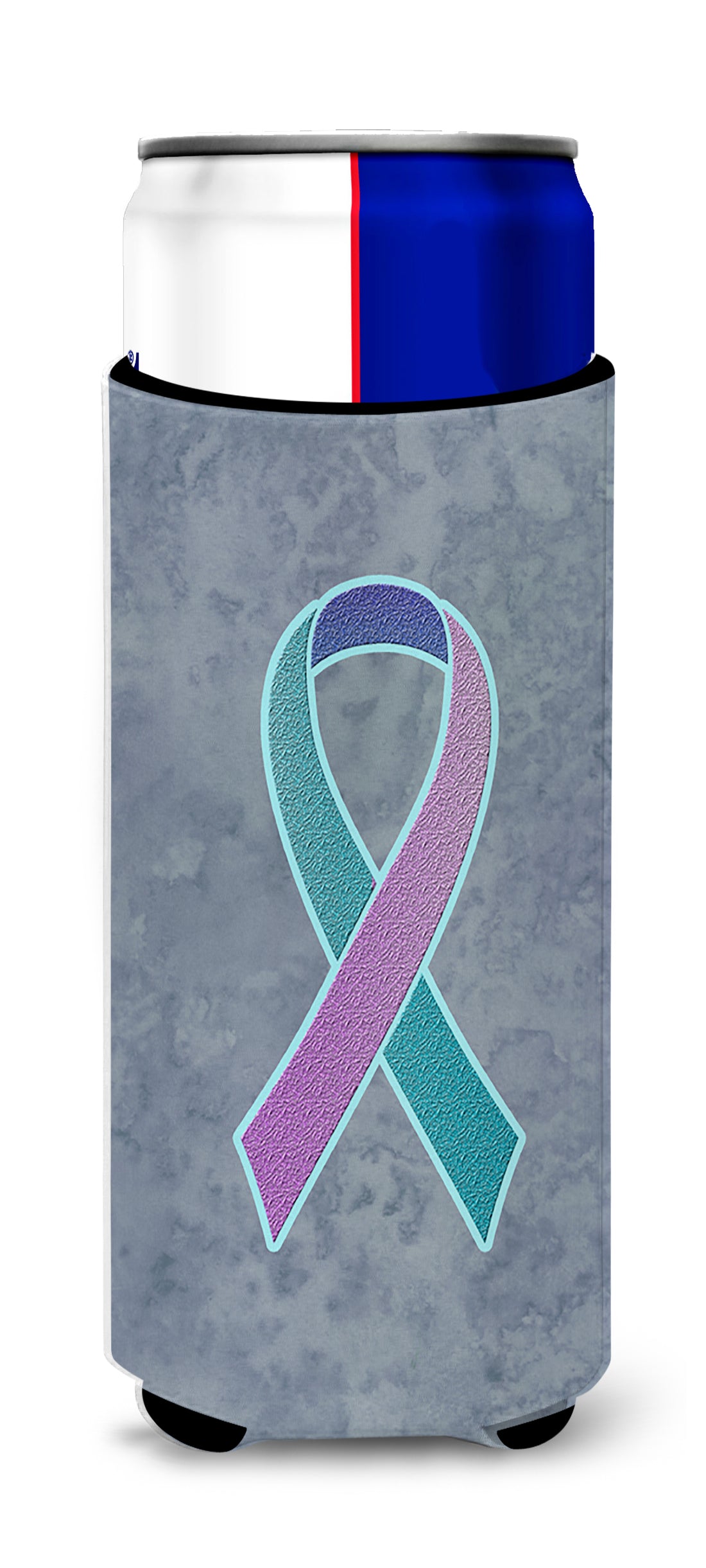 Teal, Pink and Blue Ribbon for Thyroid Cancer Awareness Ultra Beverage Insulators for slim cans AN1217MUK.