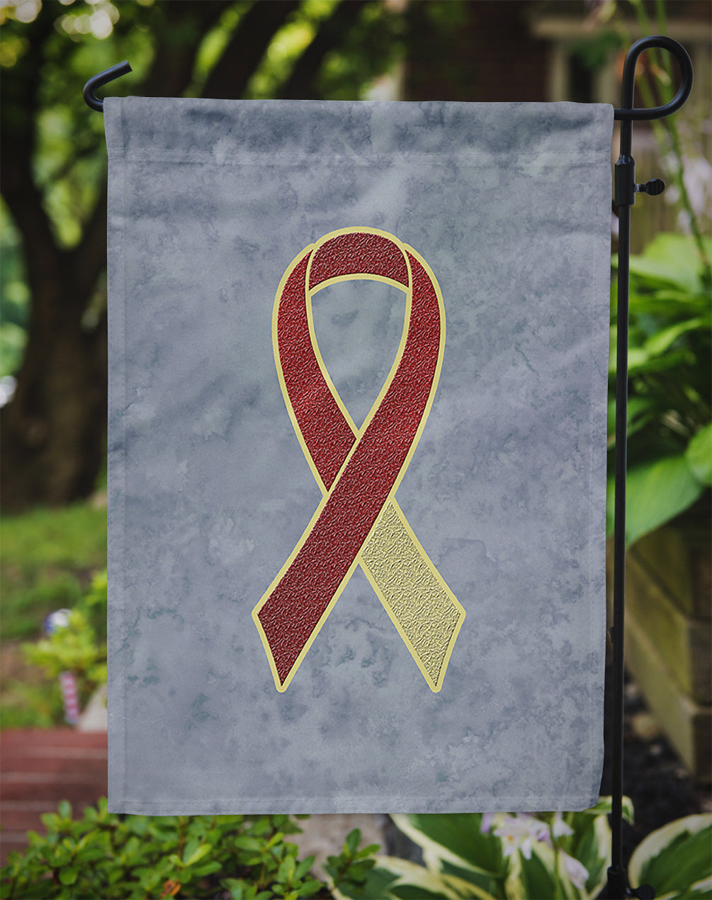 Burgundy and Ivory Ribbon for Head and Neck Cancer Awareness Flag Garden Size AN1218GF  the-store.com.