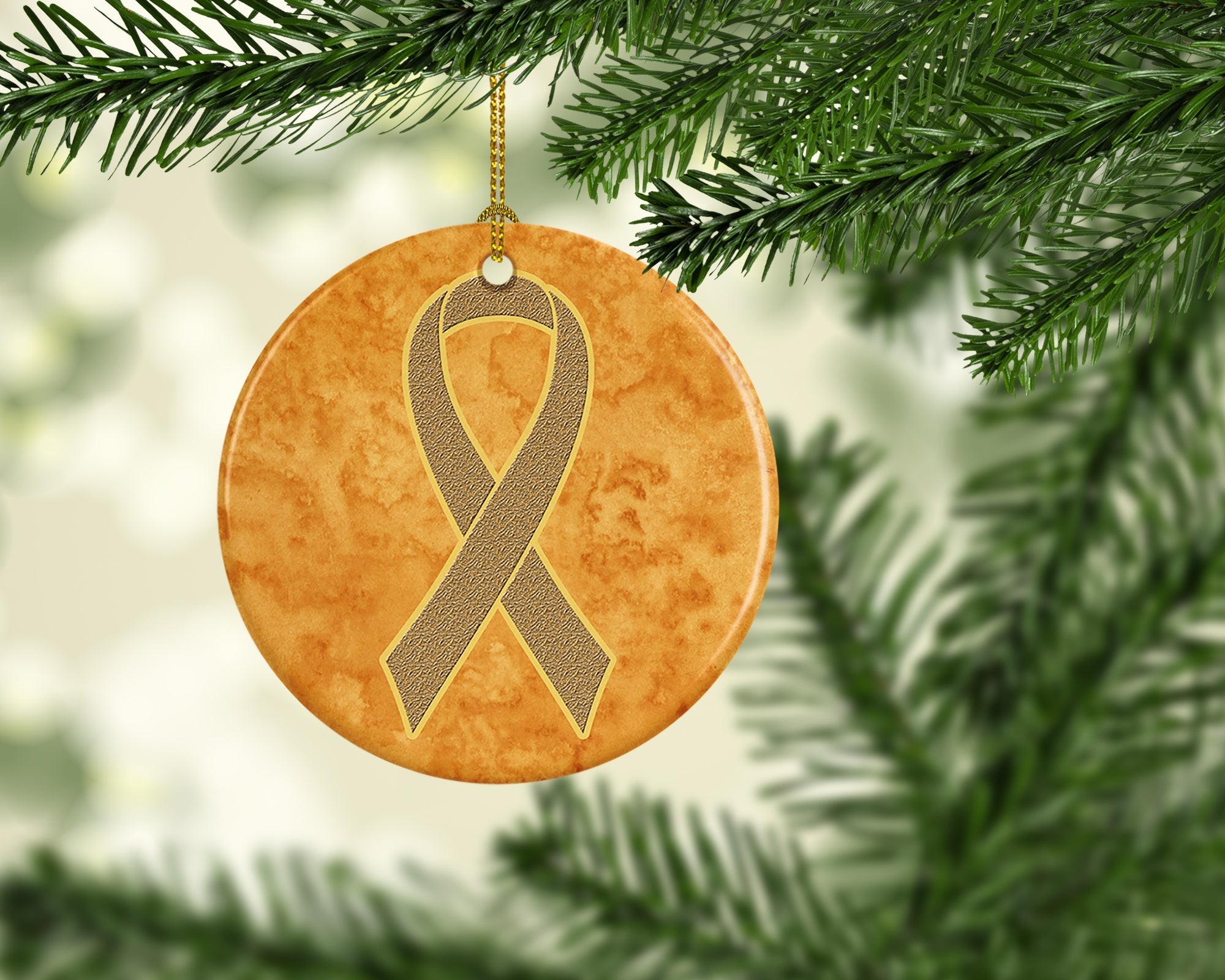 Peach Ribbon for Uterine Cancer Awareness Ceramic Ornament AN1219CO1 - the-store.com