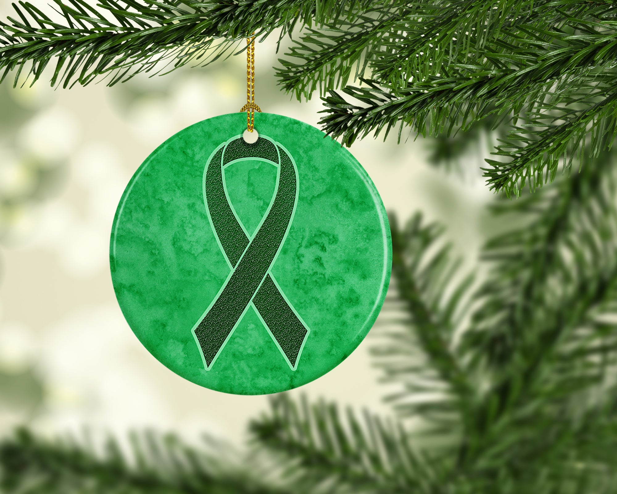 Emerald Green Ribbon for Liver Cancer Awareness Ceramic Ornament AN1221CO1 - the-store.com