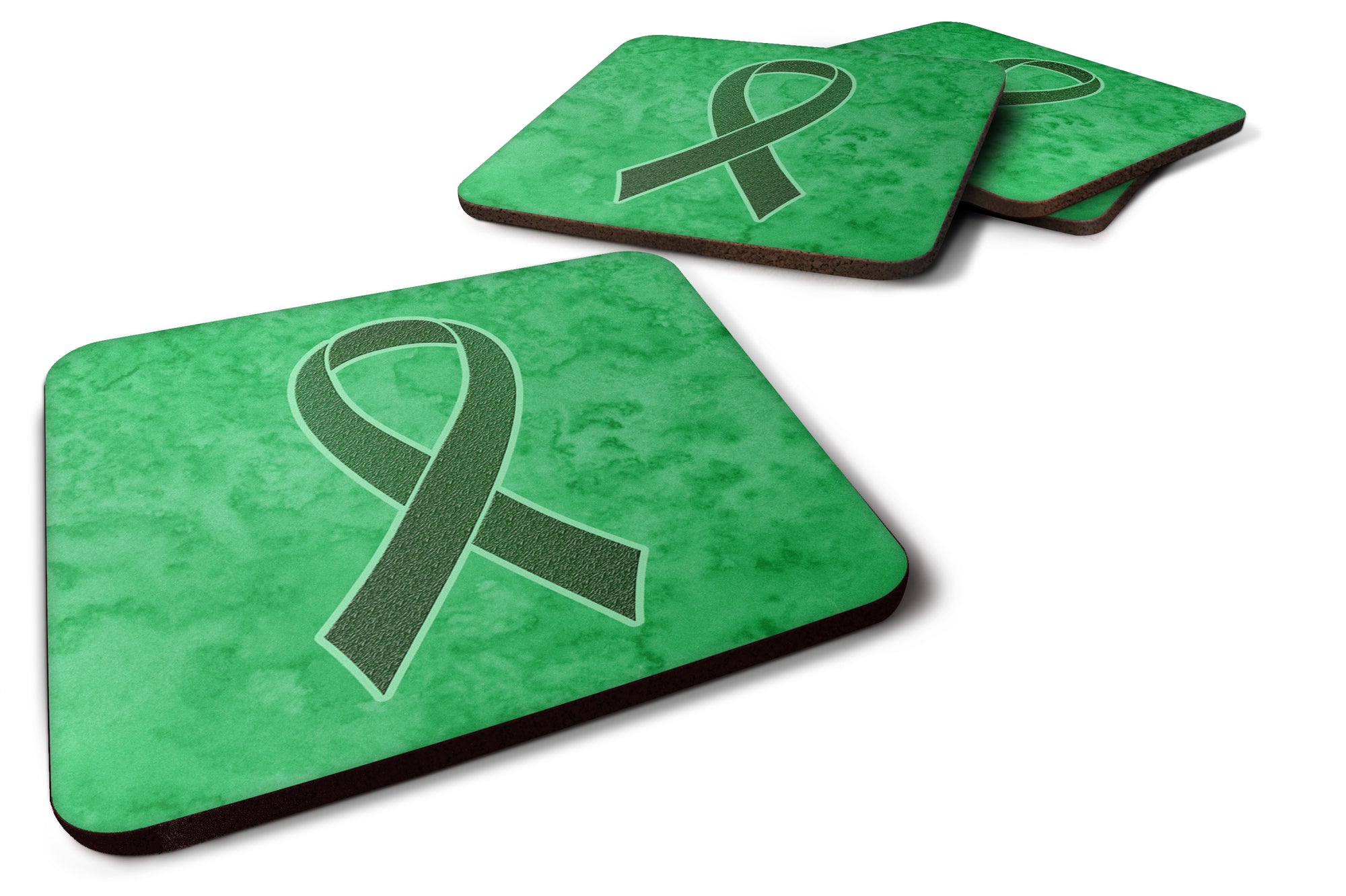 Set of 4 Emerald Green Ribbon for Liver Cancer Awareness Foam Coasters AN1221FC - the-store.com