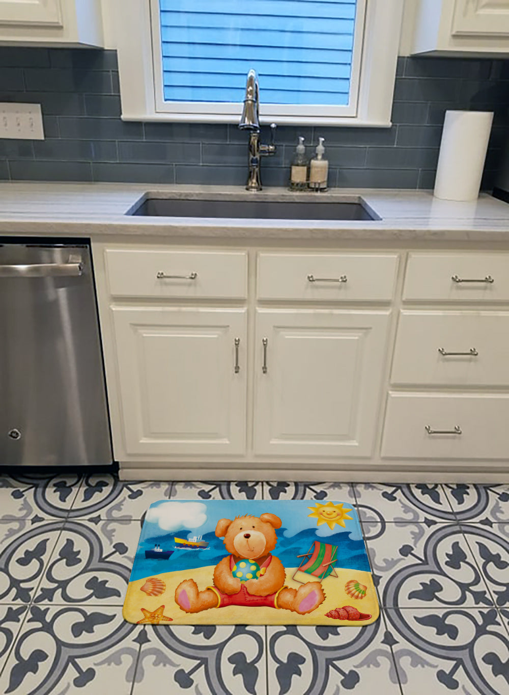 Teddy Bear on the Beach Machine Washable Memory Foam Mat APH0088RUG - the-store.com