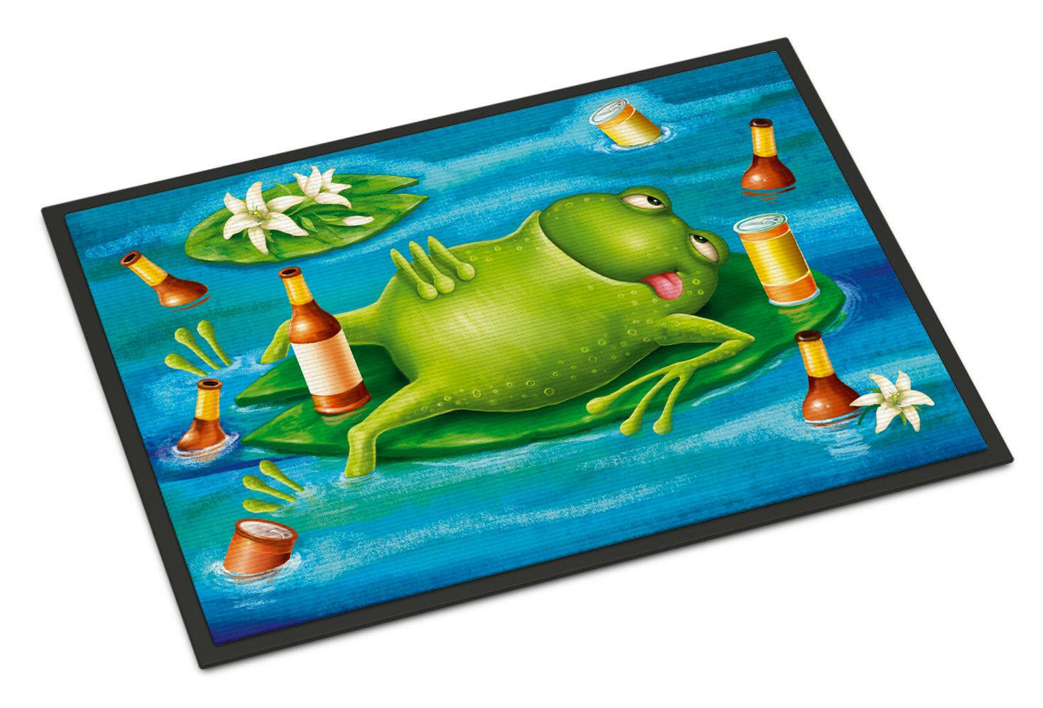 Frog Drinking Beer Indoor or Outdoor Mat 24x36 APH0093JMAT - the-store.com