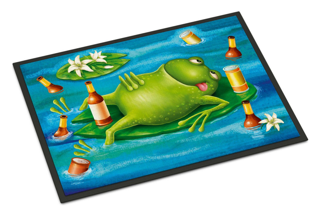 Frog Drinking Beer Indoor or Outdoor Mat 18x27 APH0093MAT - the-store.com