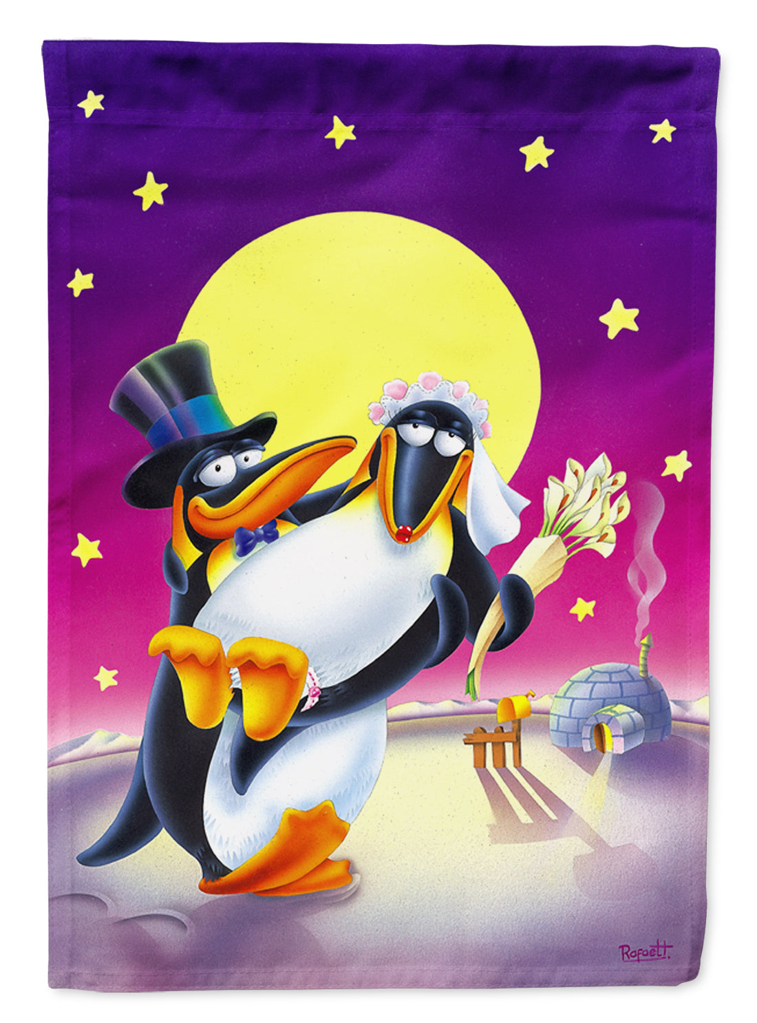 Just Married Wedding Penguins Flag Canvas House Size APH0244CHF  the-store.com.