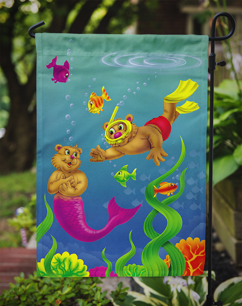 Teddy Bear Mermaid and Diver Flag Garden Size  the-store.com.