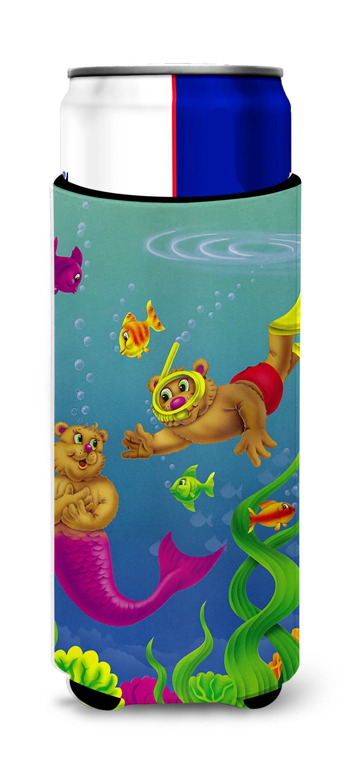 Teddy Bear Mermaid and Diver  Ultra Beverage Insulators for slim cans APH0414MUK  the-store.com.