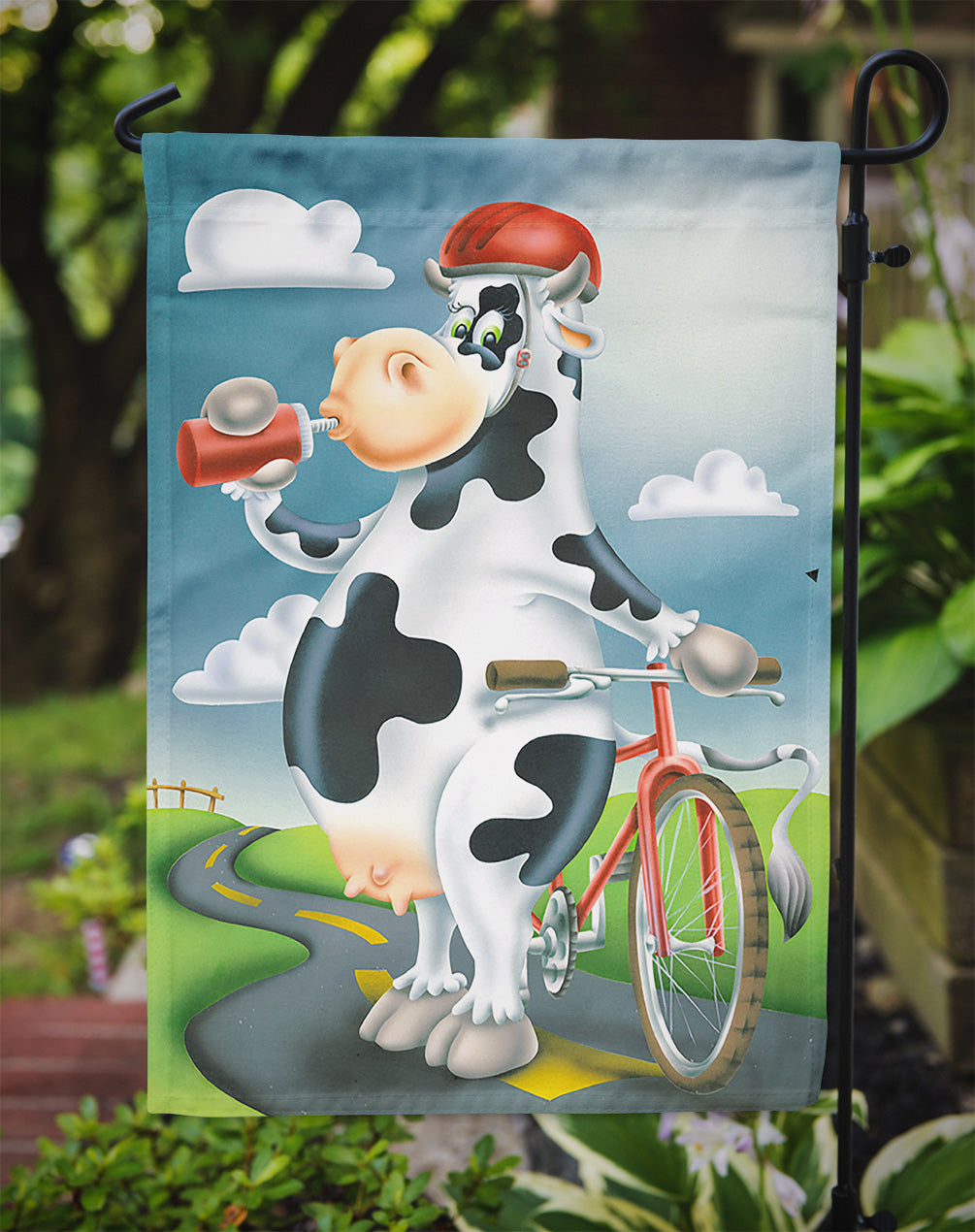 Cow on a Bike Ride Flag Garden Size APH0532GF  the-store.com.