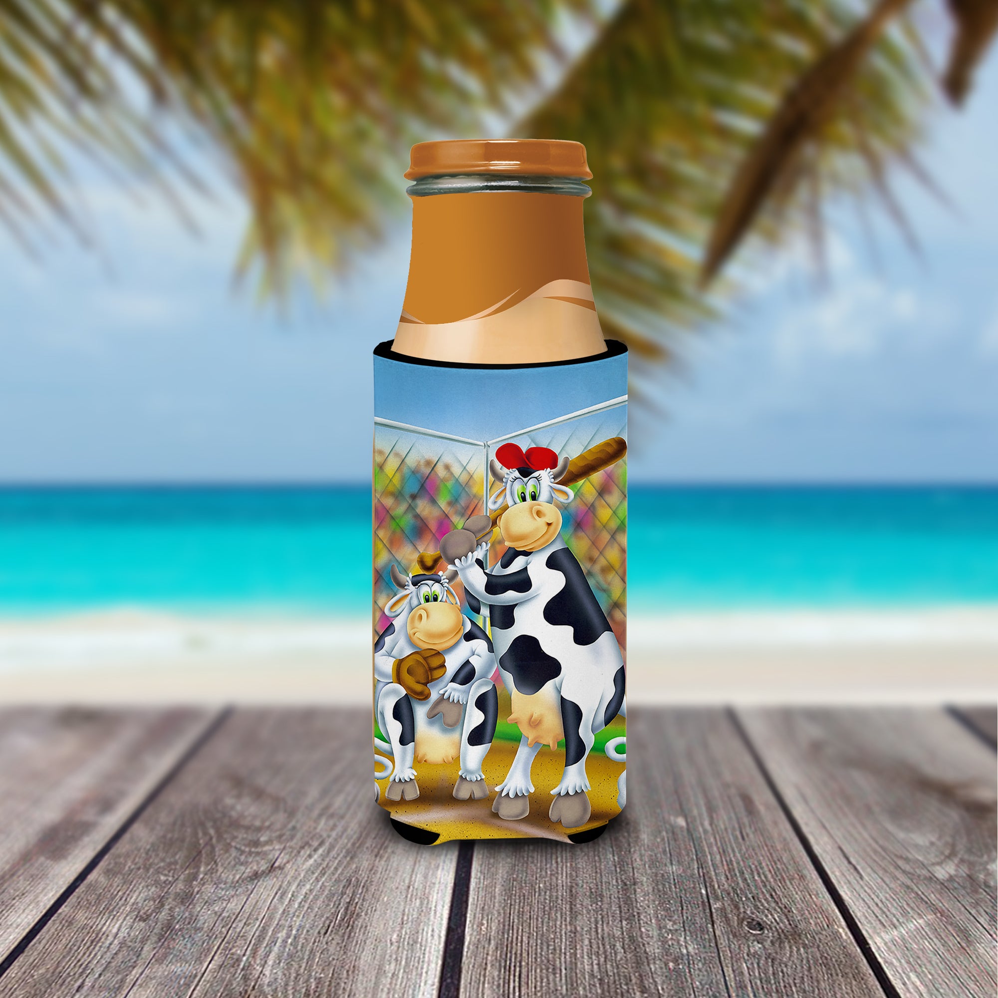 Cow playing Baseball  Ultra Beverage Insulators for slim cans APH0534MUK  the-store.com.