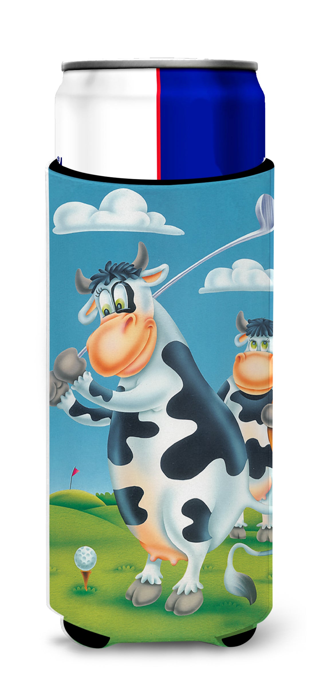 Cow playing Golf  Ultra Beverage Insulators for slim cans APH0535MUK  the-store.com.