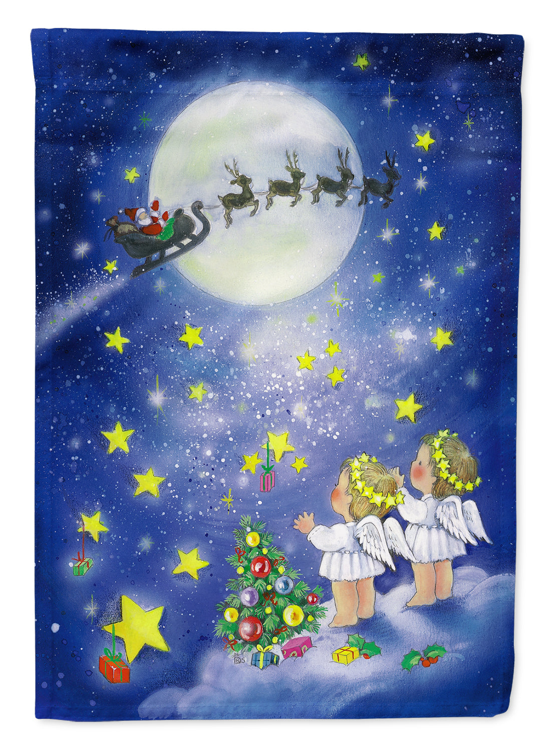 Angels watching Santa Claus Flag Garden Size APH0690GF.