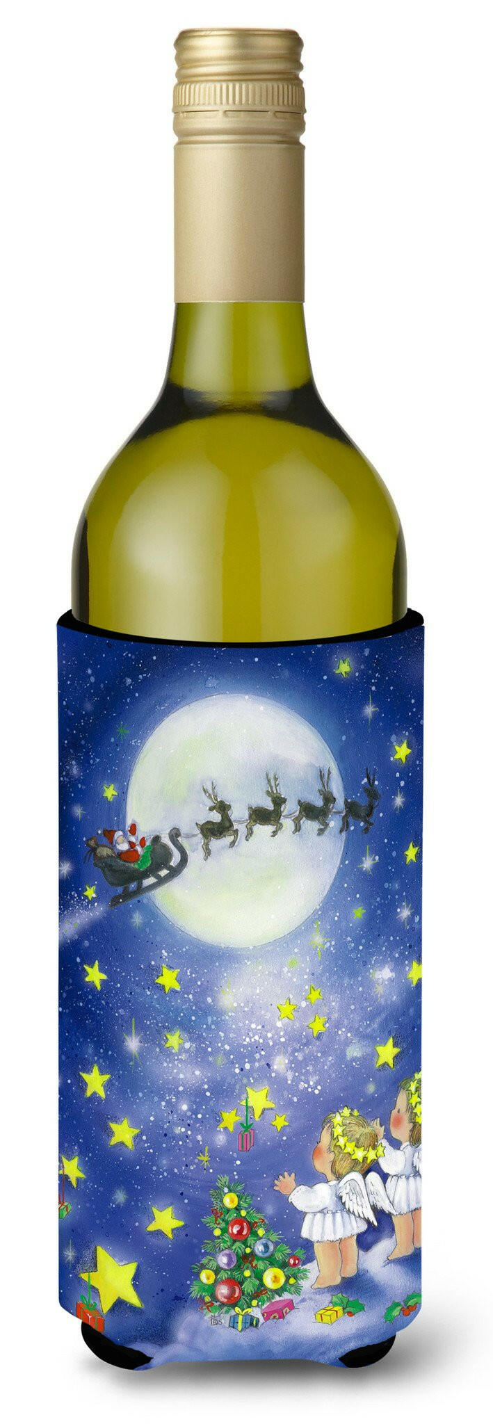 Angels watching Santa Claus Wine Bottle Beverage Insulator Hugger APH0690LITERK by Caroline's Treasures