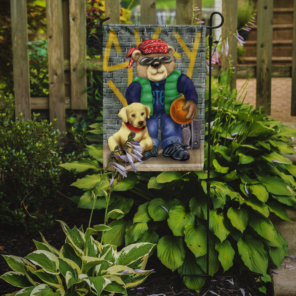 Teddy Bear and his Lab Flag Garden Size  the-store.com.