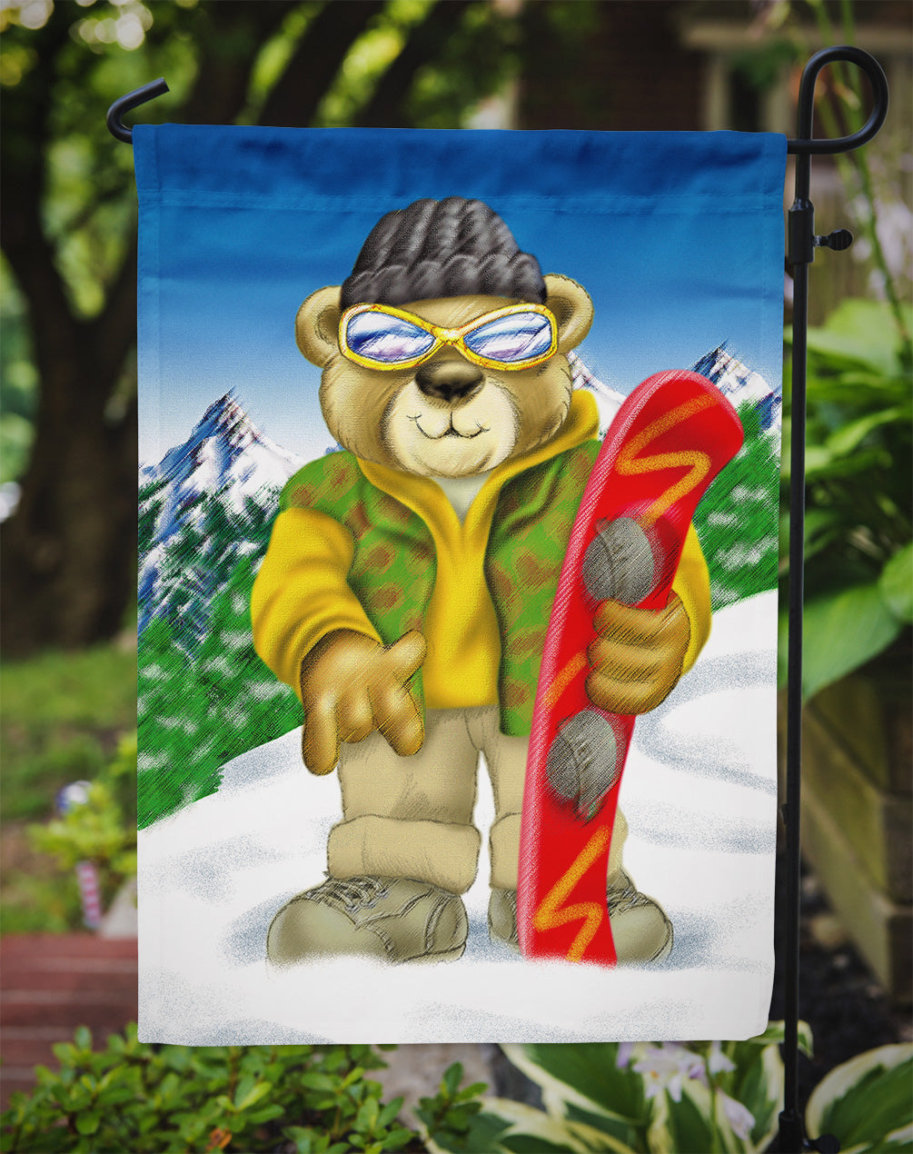 Teddy Bear Snowboarding Flag Garden Size  the-store.com.