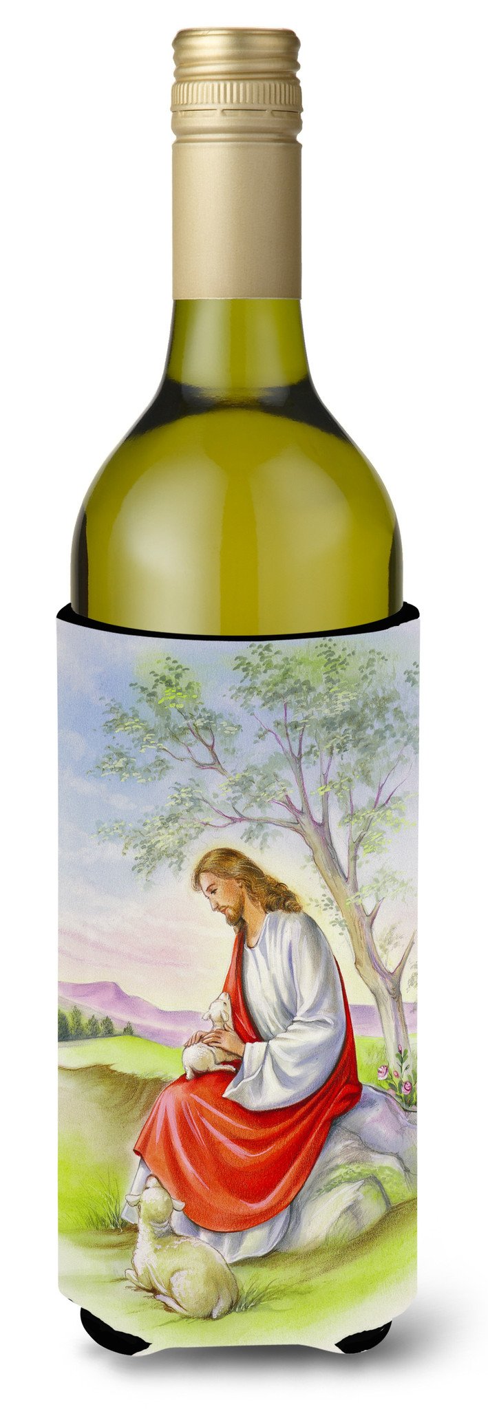 Jesus with Lamb Wine Bottle Beverge Insulator Hugger APH0920LITERK by Caroline's Treasures