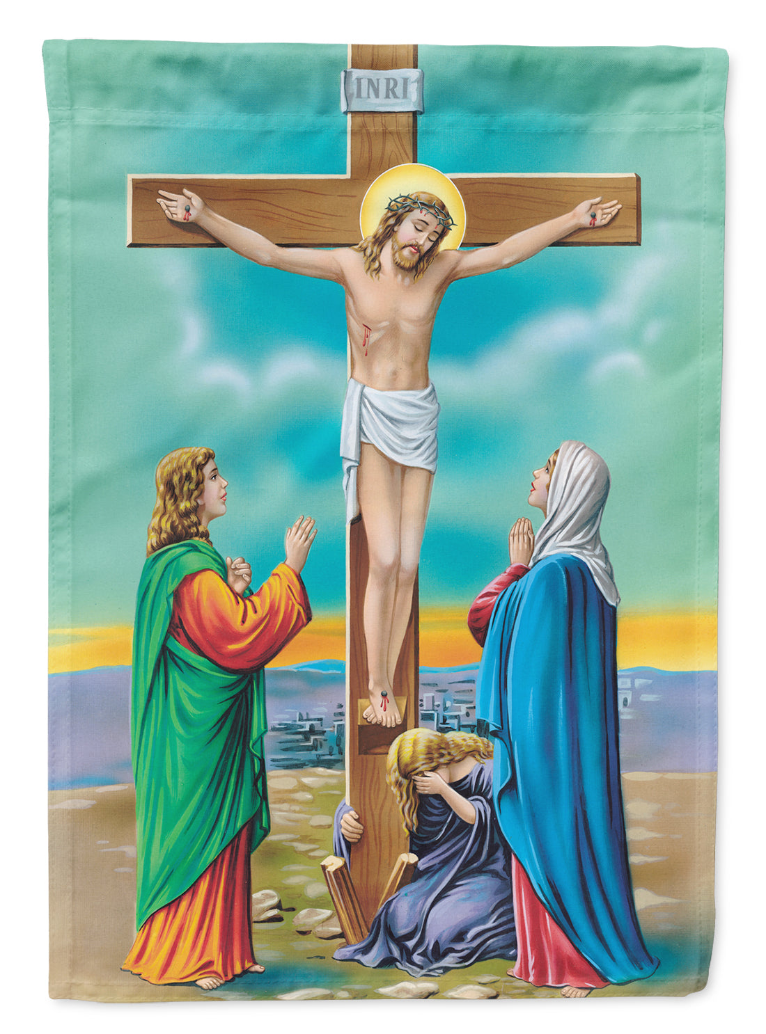 Jesus on the Cross Crucifixion Flag Canvas House Size APH1307CHF  the-store.com.