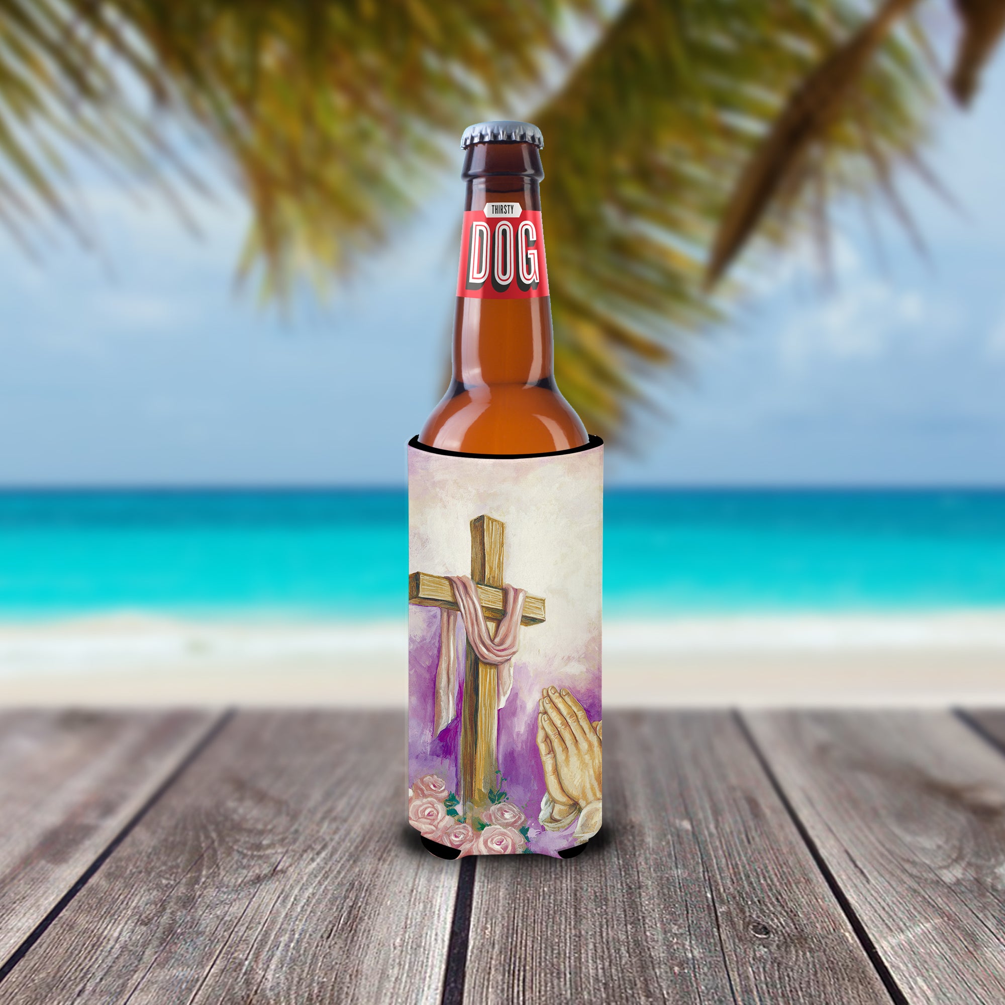 Easter Cross with Praying Hands Ultra Beverage Insulators for slim cans APH2810MUK  the-store.com.