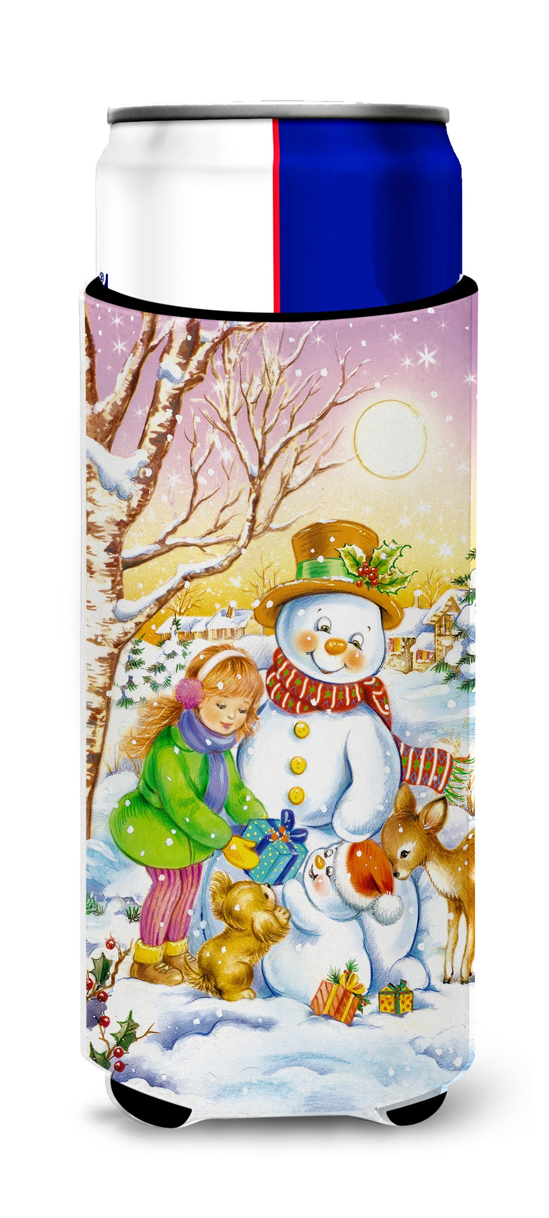 Girl and Animals with Snowman Ultra Beverage Insulators for slim cans APH3544MUK  the-store.com.