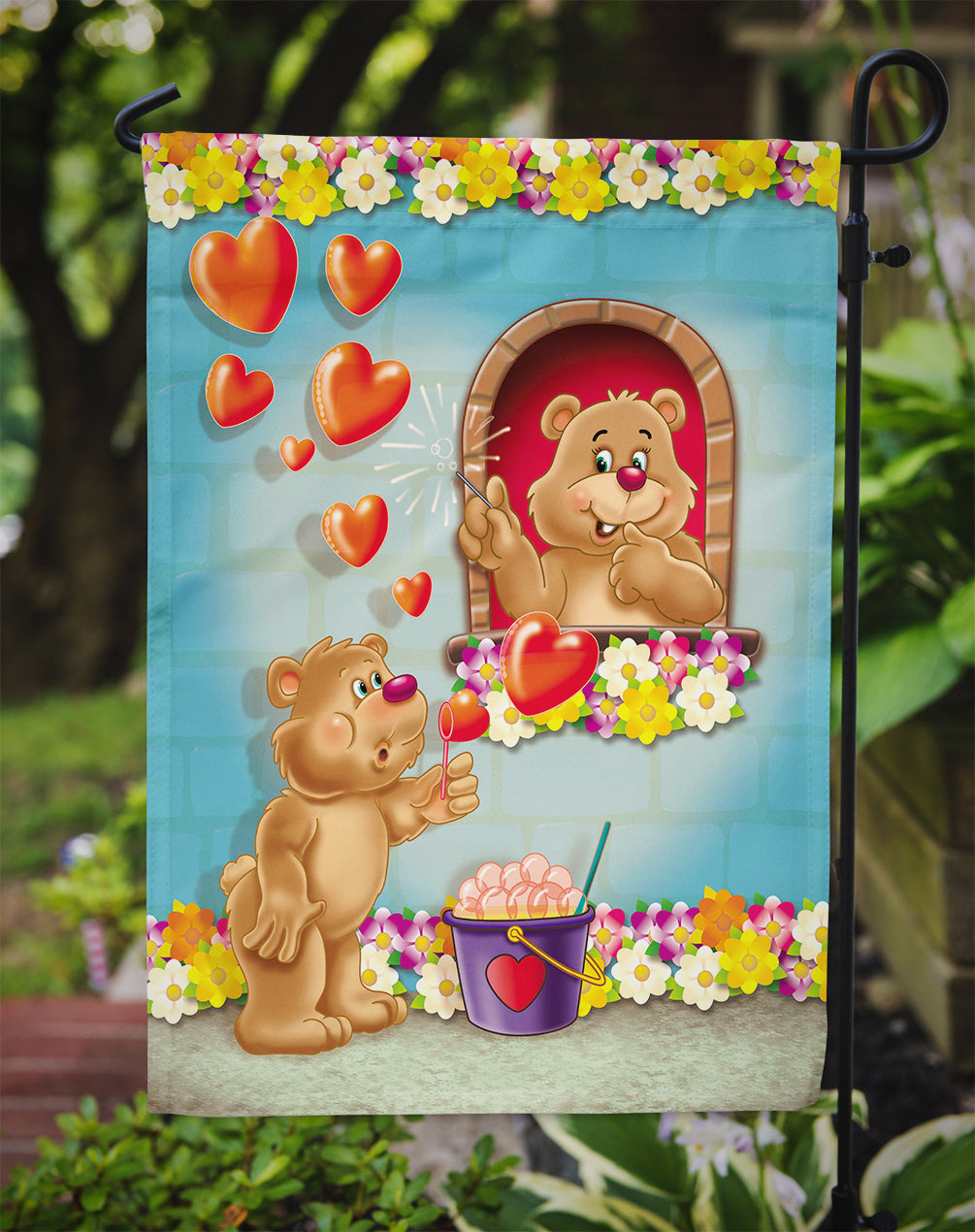 Teddy Bear Romeo and Juliet Love Flag Garden Size APH3815GF  the-store.com.