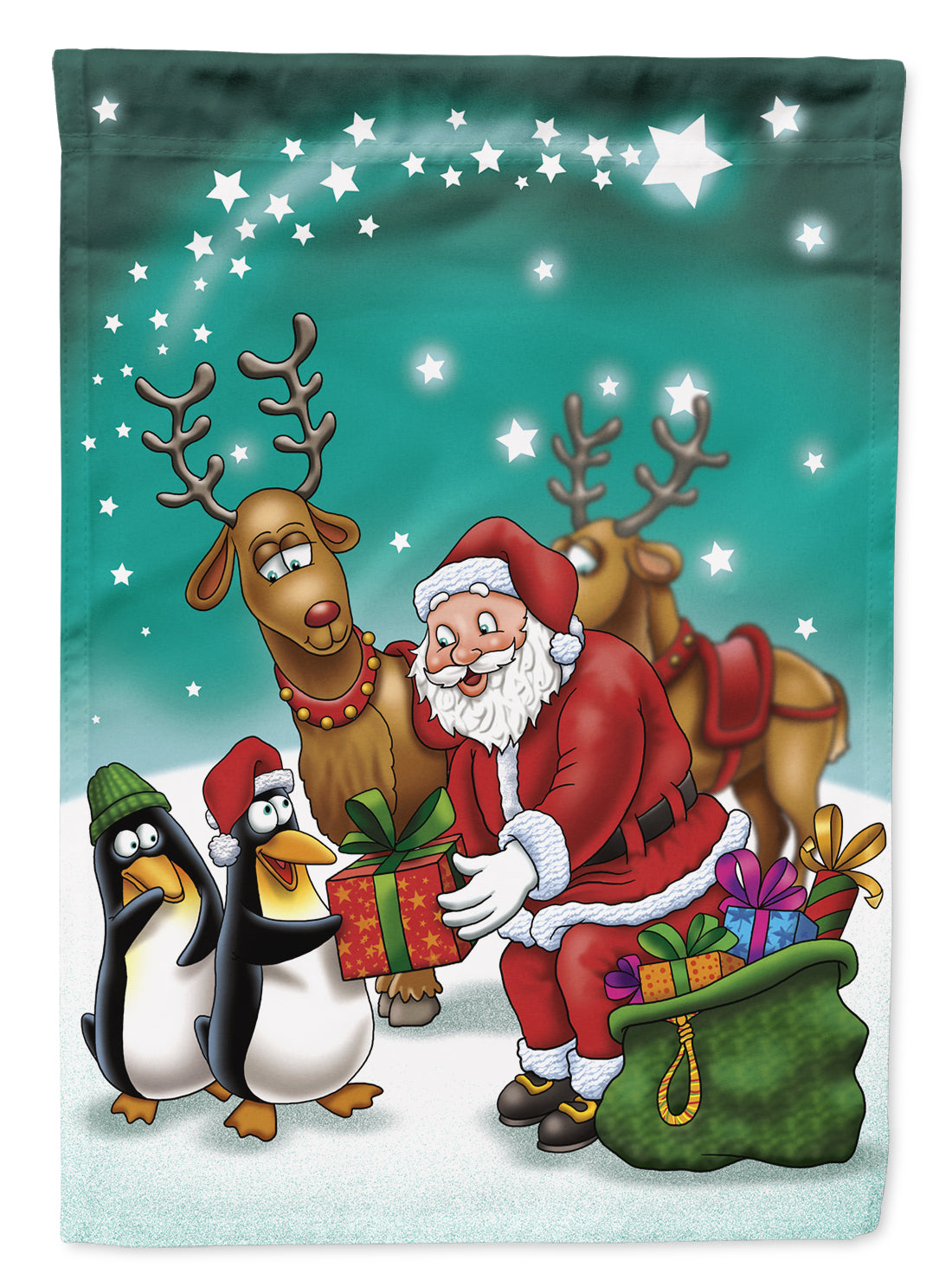 Santa Claus Christmas with the penguins Flag Canvas House Size APH3872CHF  the-store.com.